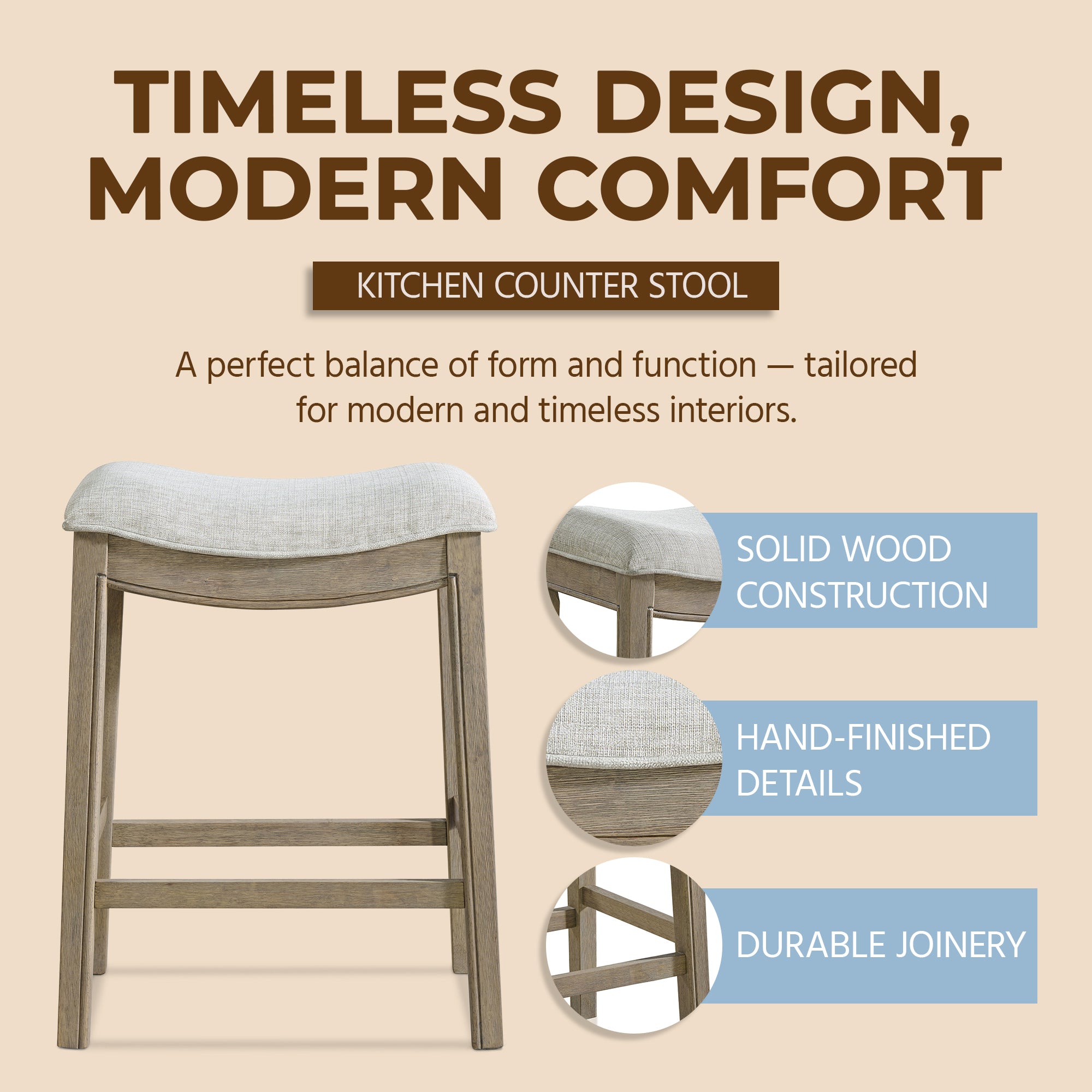 ROME + OAK Parker Backless Saddle Counter Stool, Reclaimed Oak, Grey, 2 Pack