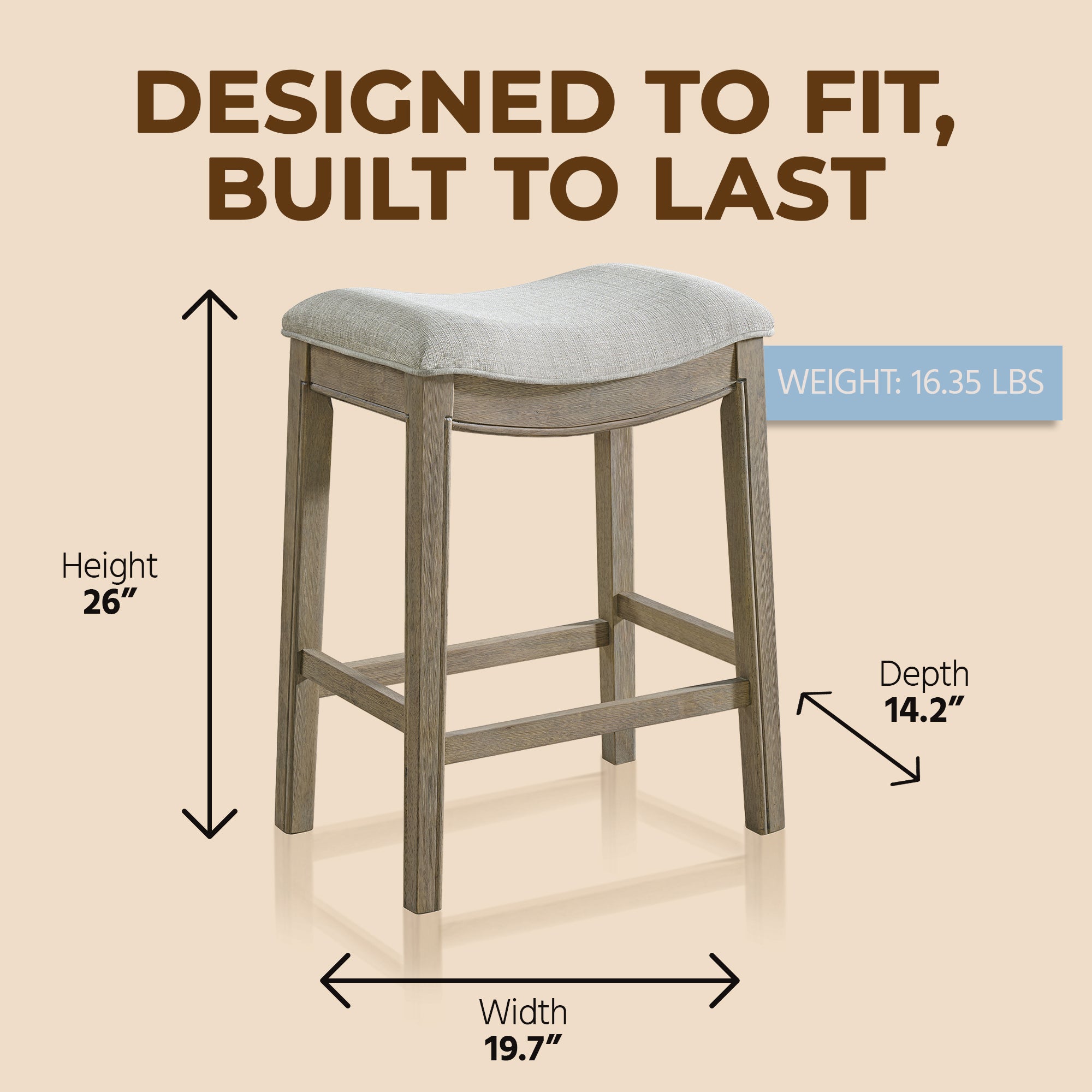 ROME + OAK Parker Backless Saddle Counter Stool, Reclaimed Oak, Grey, 2 Pack