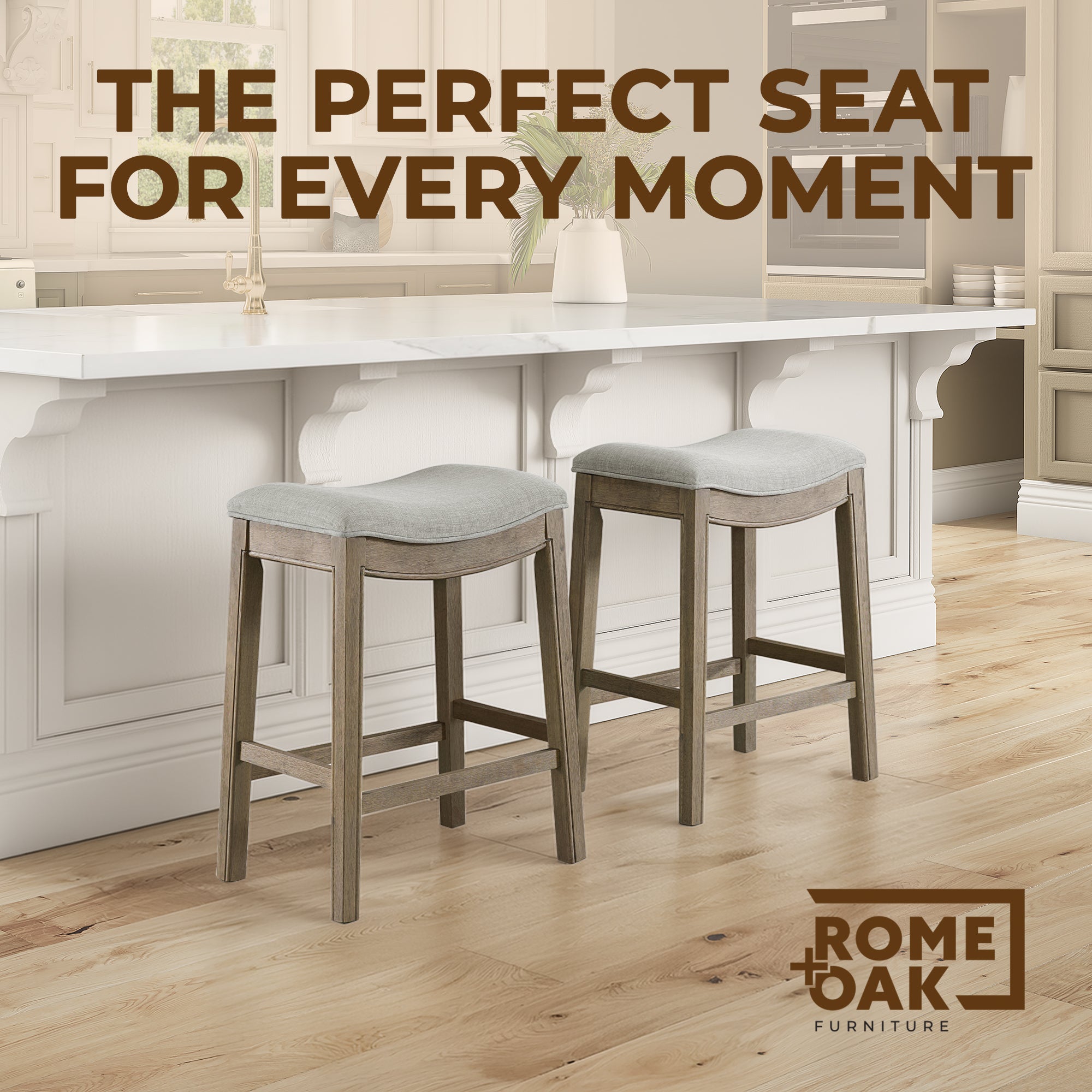 ROME + OAK Parker Backless Saddle Counter Stool, Reclaimed Oak, Grey, 2 Pack