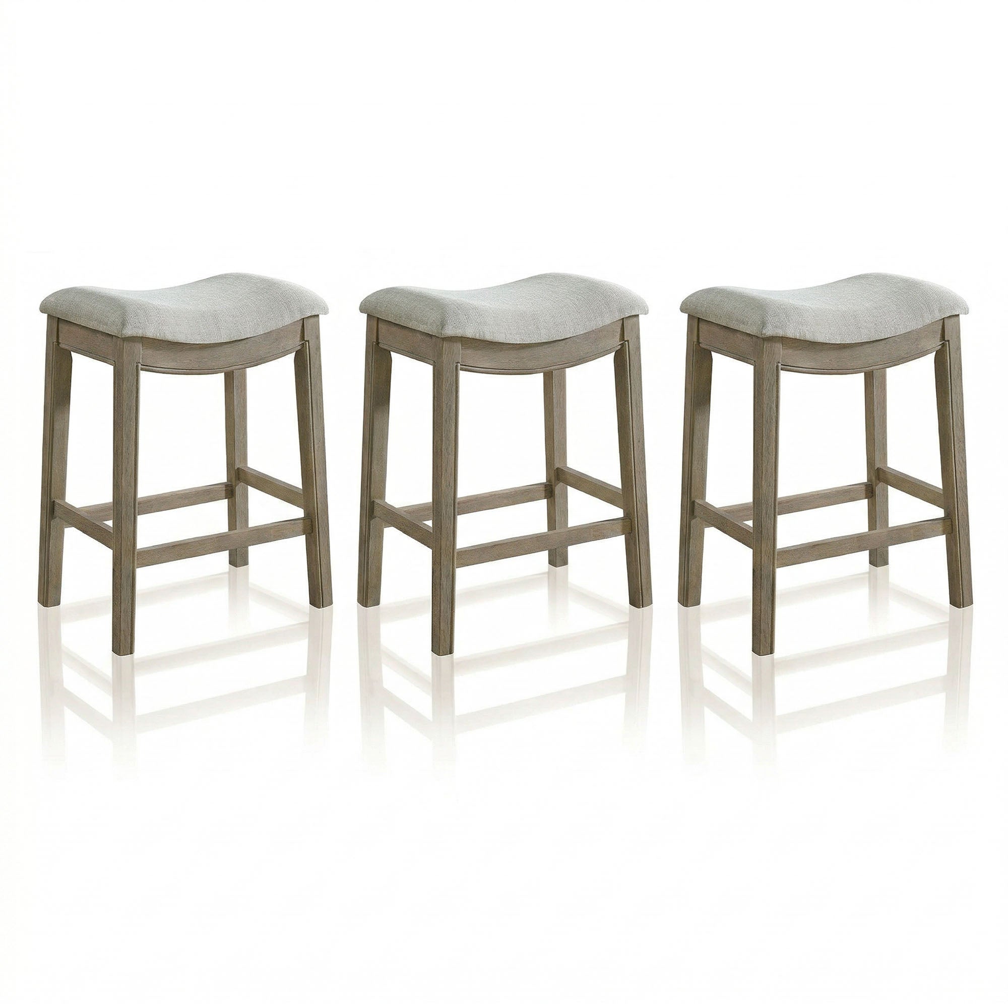 ROME + OAK Parker Backless Saddle Counter Stool, Reclaimed Oak, Grey, 3 Pack