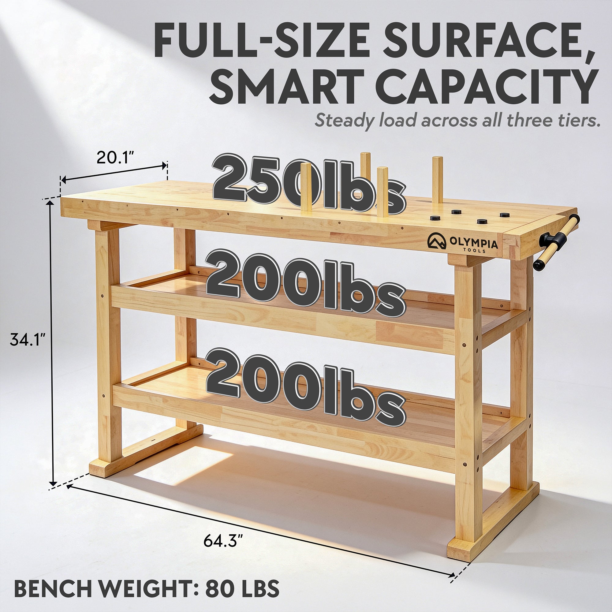 Olympia Tools 60-Inch Solid Rubberwood Heavy Duty Workbench, 450 Lbs Capacity - VMInnovations