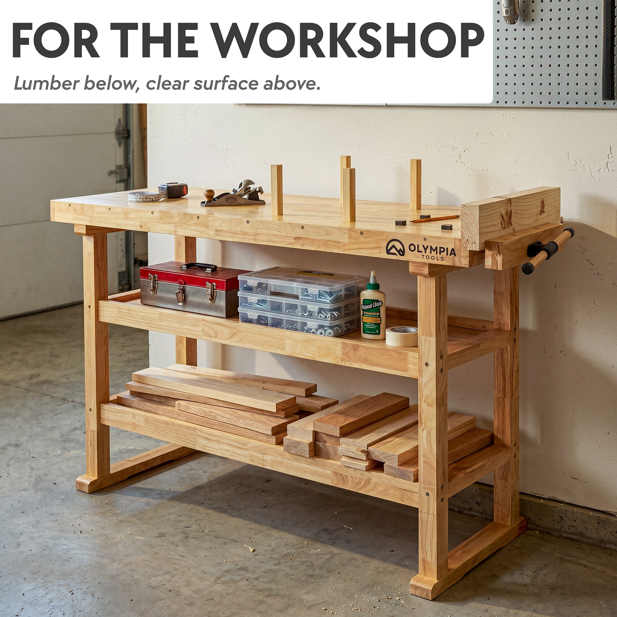 Olympia Tools 60-Inch Solid Rubberwood Heavy Duty Workbench, 450 Lbs Capacity - VMInnovations