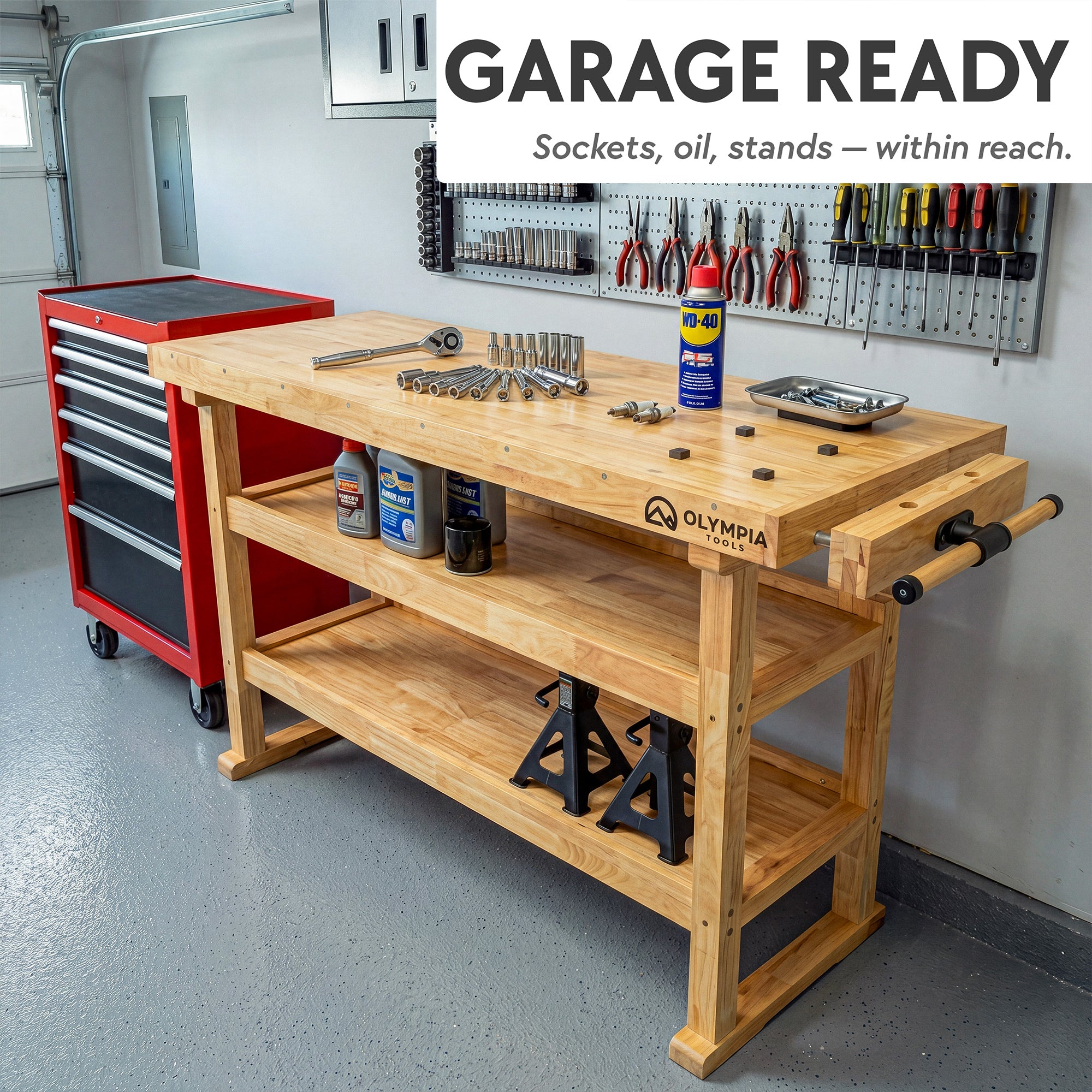 Olympia Tools 60-Inch Solid Rubberwood Heavy Duty Workbench, 450 Lbs Capacity - VMInnovations