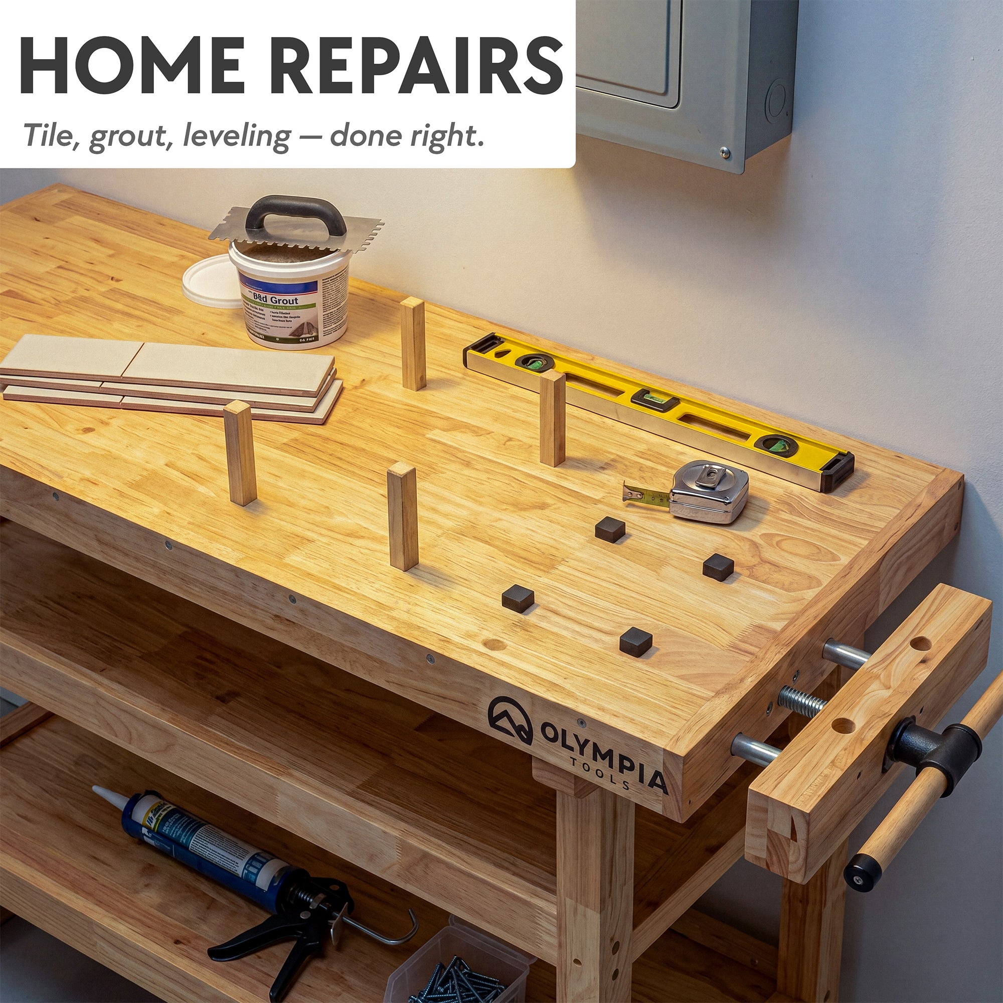 Olympia Tools 60-Inch Solid Rubberwood Heavy Duty Workbench, 450 Lbs Capacity - VMInnovations