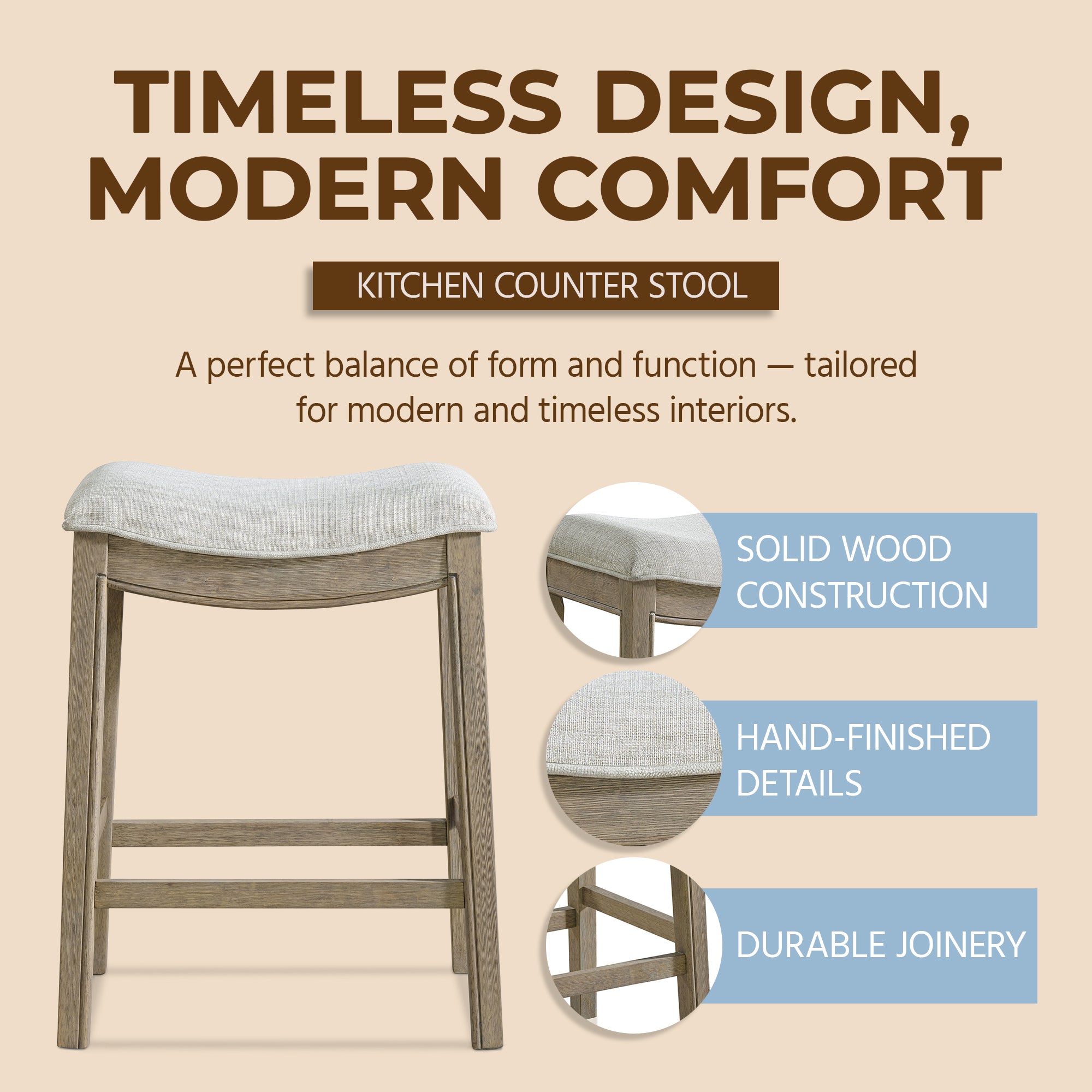 ROME + OAK Parker Backless Saddle Counter Stool, Reclaimed Oak, Grey, 4 Pack