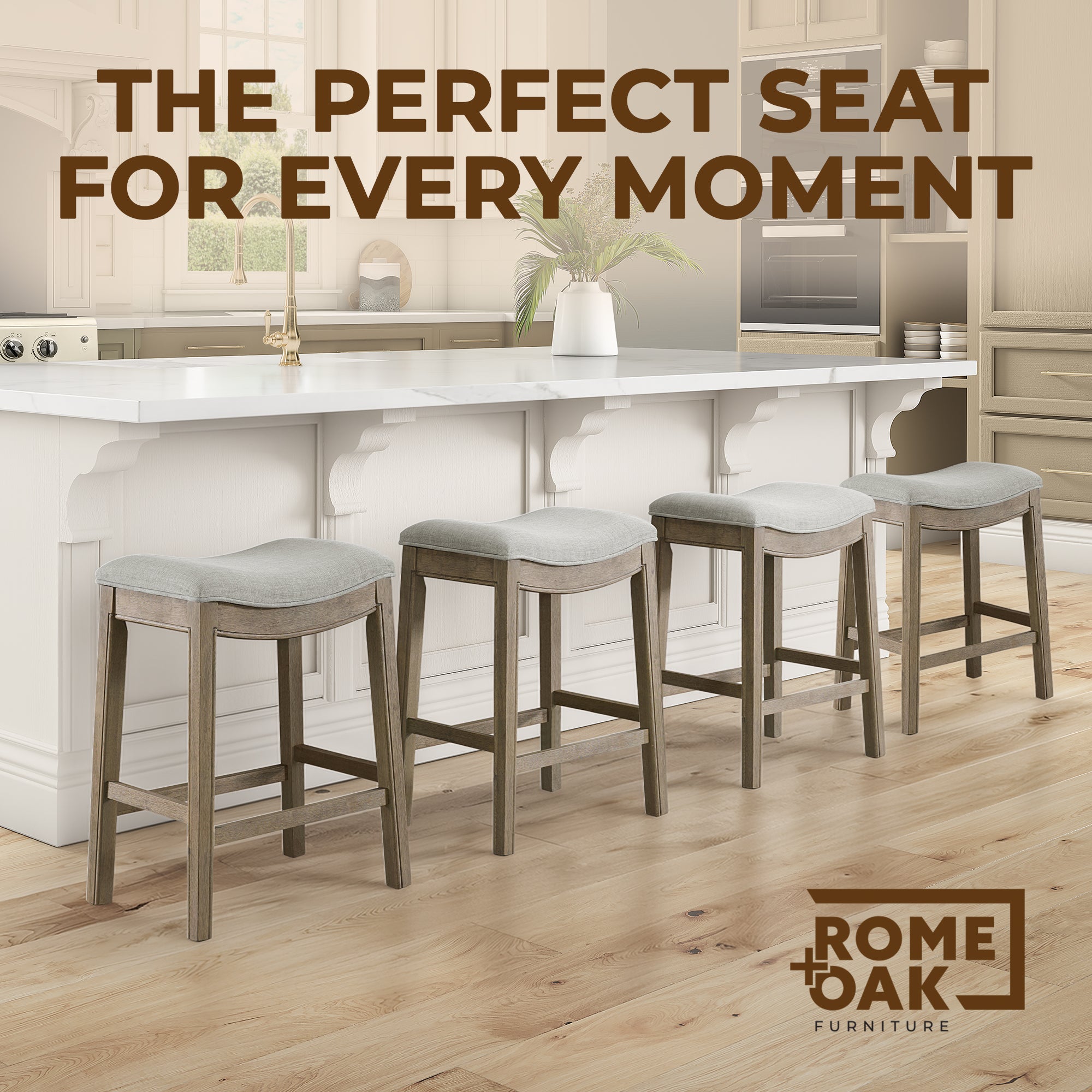 ROME + OAK Parker Backless Saddle Counter Stool, Reclaimed Oak, Grey, 4 Pack