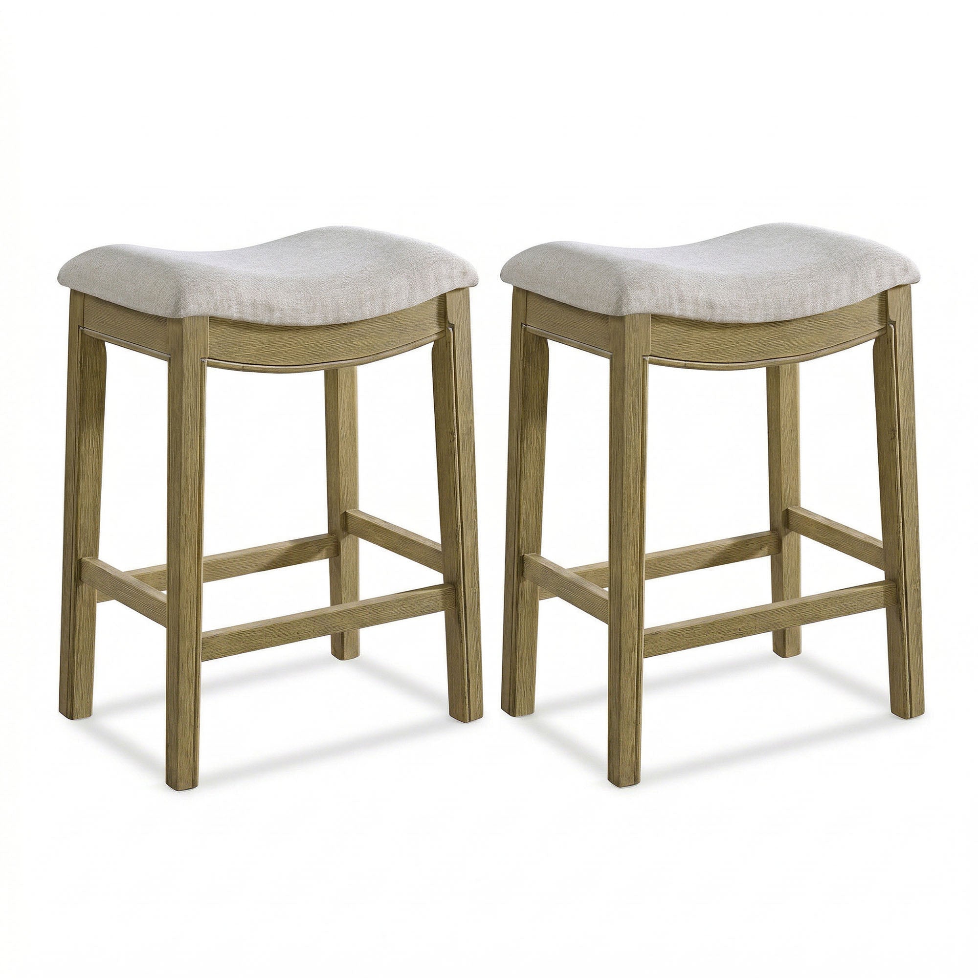 ROME + OAK Parker Backless Saddle Counter Stool, Natural, Cream Upholstery, 2 Pack