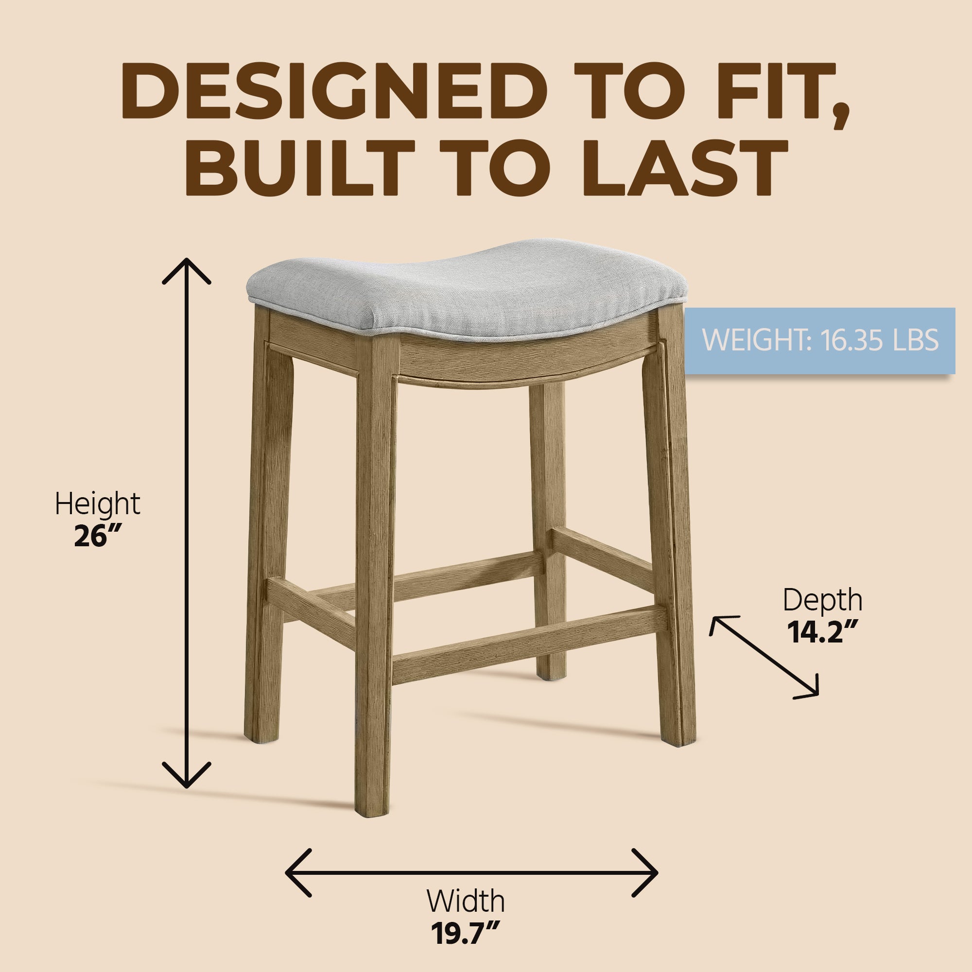 ROME + OAK Parker Backless Saddle Counter Stool, Natural, Cream Upholstery, 3 Pack