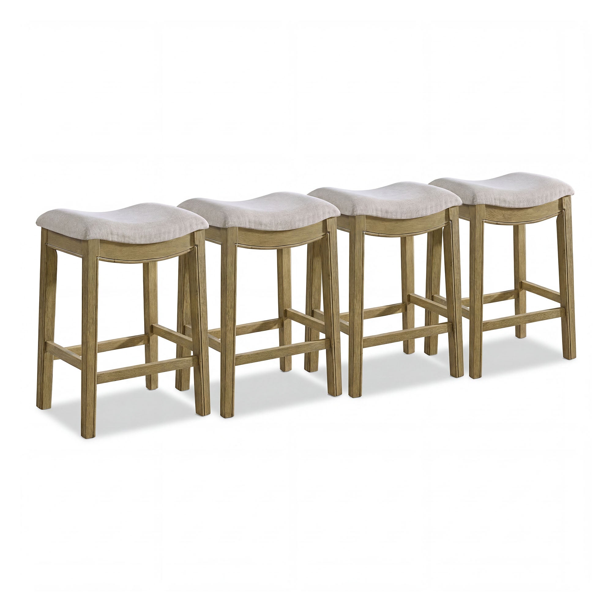 ROME + OAK Parker Backless Saddle Counter Stool, Natural, Cream Upholstery, 4 Pack - VMInnovations