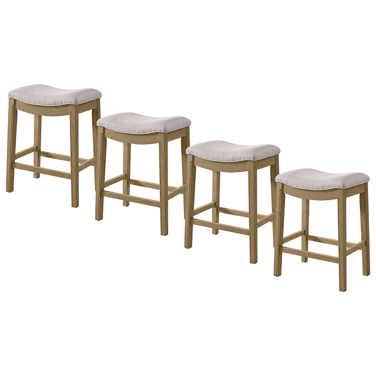 ROME + OAK Parker Backless Saddle Counter Stool, Natural, Cream Upholstery, 4 Pack