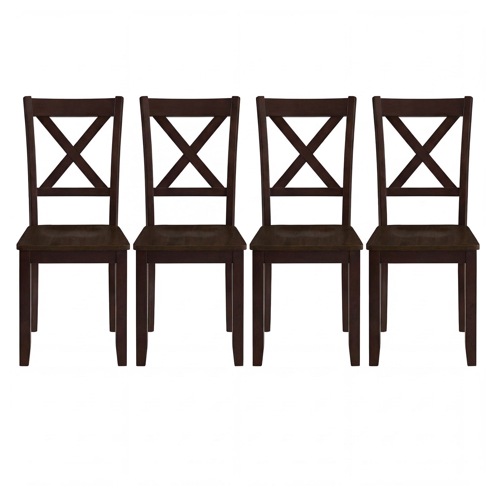 ROME + OAK X-Back Farmhouse Wooden Kitchen Dining Chair in Dark Brown, Set of 4