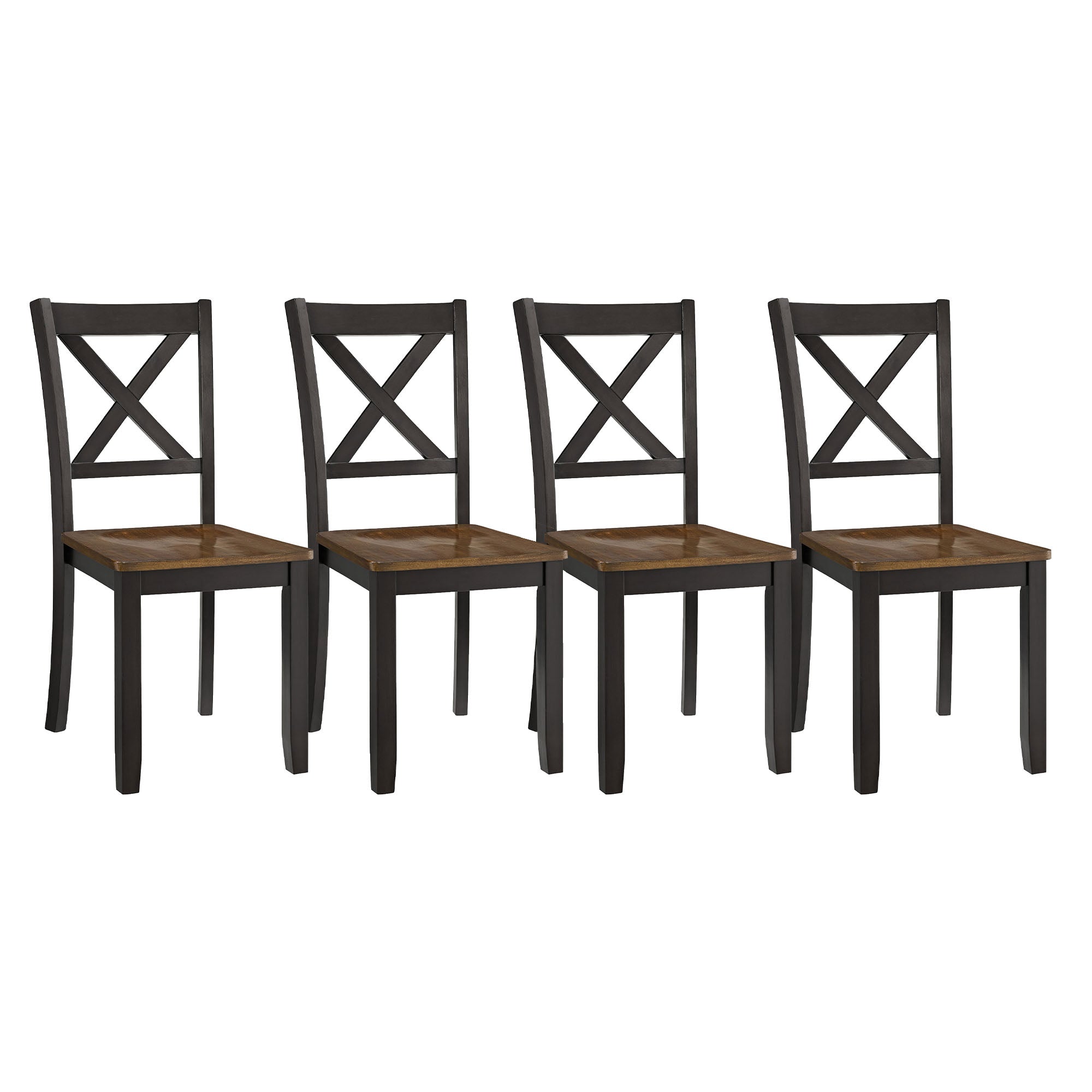 ROME + OAK X-Back Farmhouse Wooden Kitchen Dining Chair in Black/Brown, Set of 4