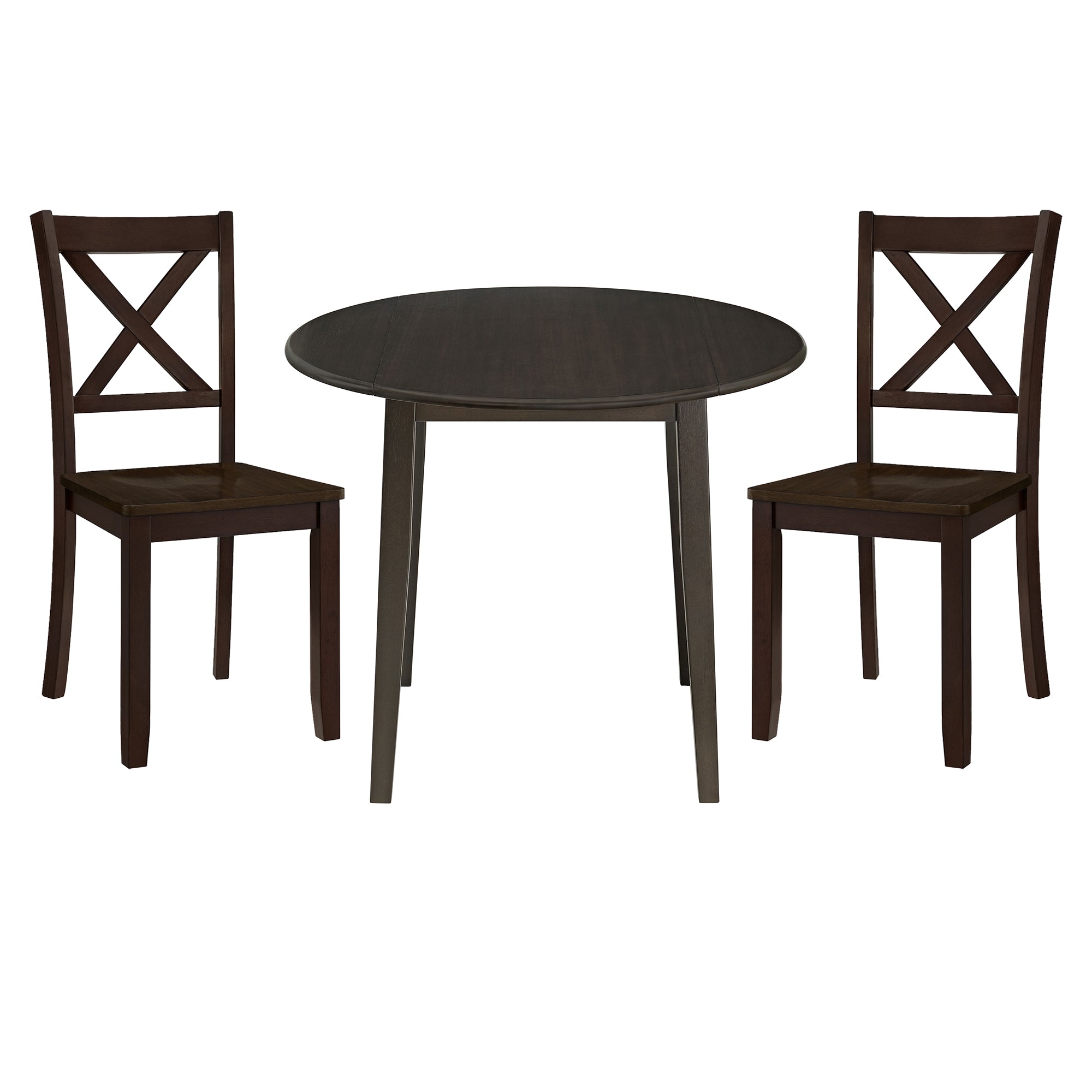 ROME + OAK Drop Leaf Table with Set of 2 X-Back Chairs, Wooden Dining Set, Brown