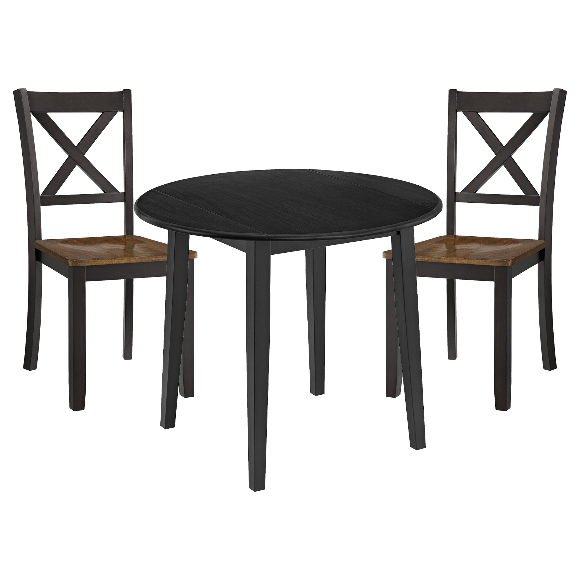 ROME + OAK Drop Leaf Table with Set of 2 X-Back Chairs, Wooden Dining Set, Black