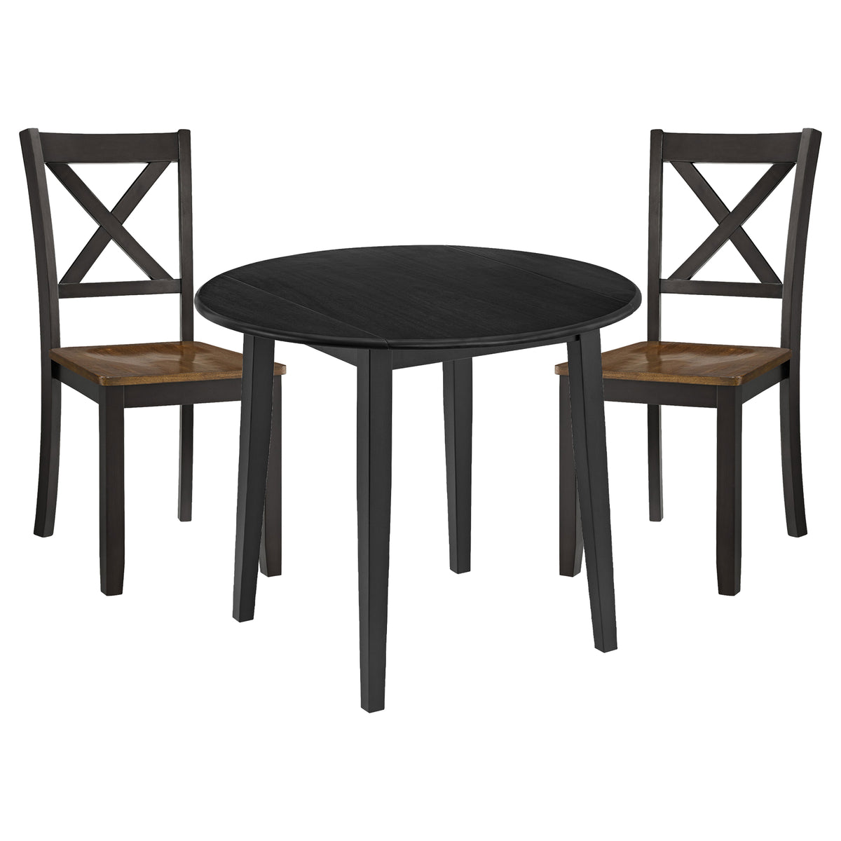 ROME + OAK Drop Leaf Table with Set of 2 X-Back Chairs, Wooden Dining Set, Black