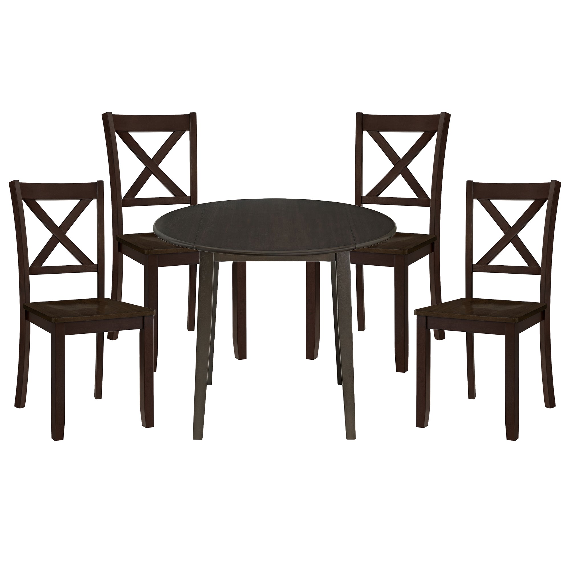 ROME + OAK Drop Leaf Table with Set of 4 X-Back Chairs, Wooden Dining Set, Brown
