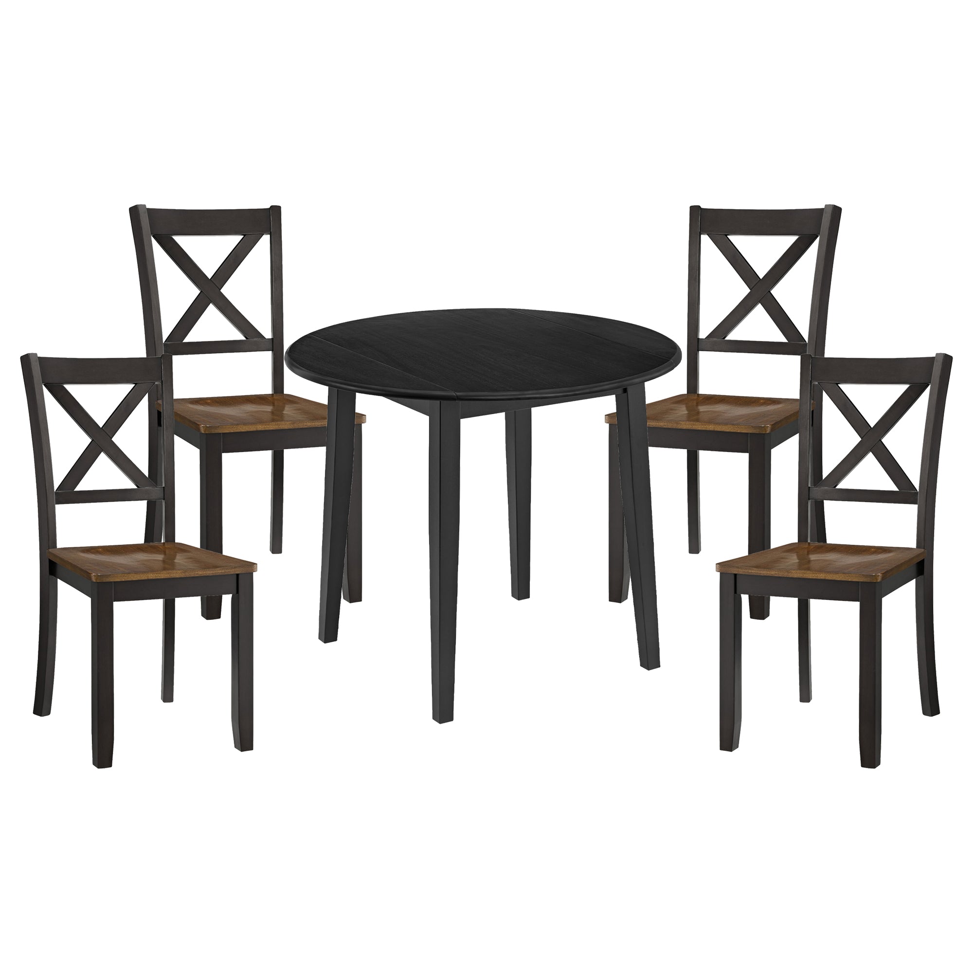 ROME + OAK Drop Leaf Table with Set of 4 X-Back Chairs, Wooden Dining Set, Black