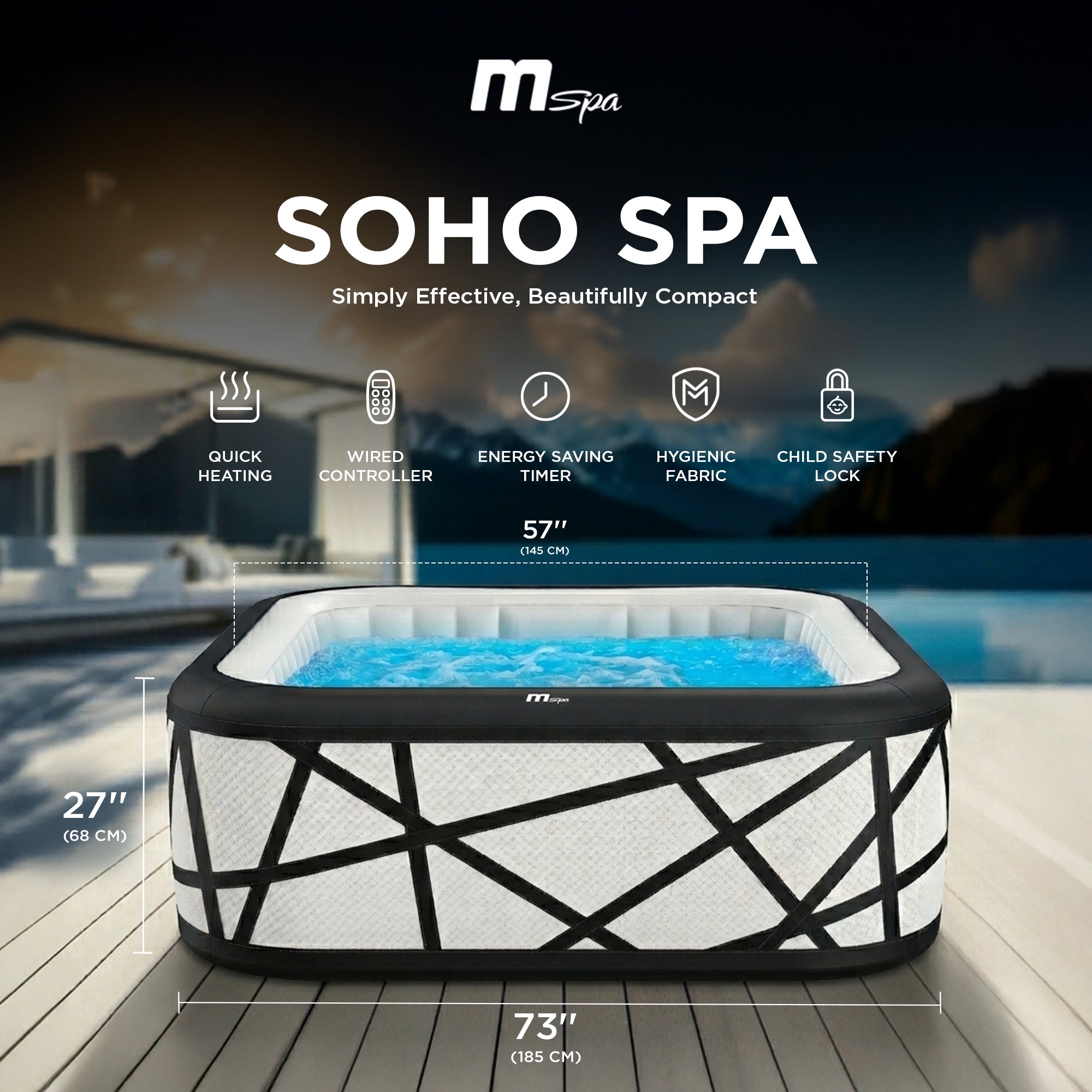 MSpa Soho Square Inflatable Bubble Massage Spa for 4-6 Person, Energy-Saving - VMInnovations