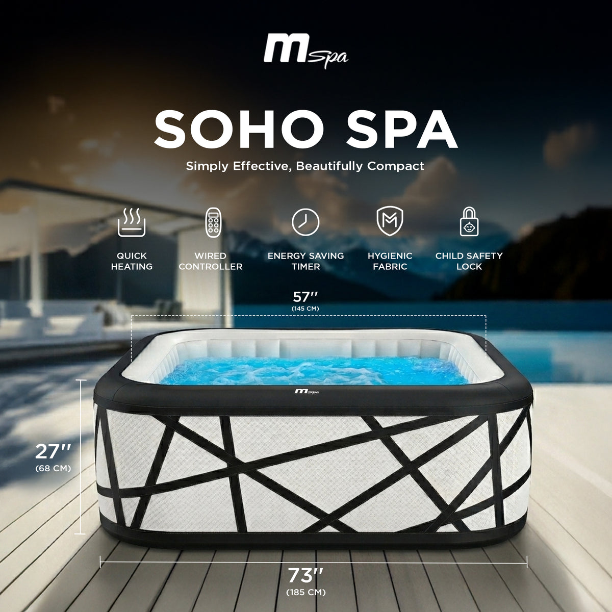 MSpa Soho Square Inflatable Bubble Massage Spa for 4-6 Person, Energy-Saving