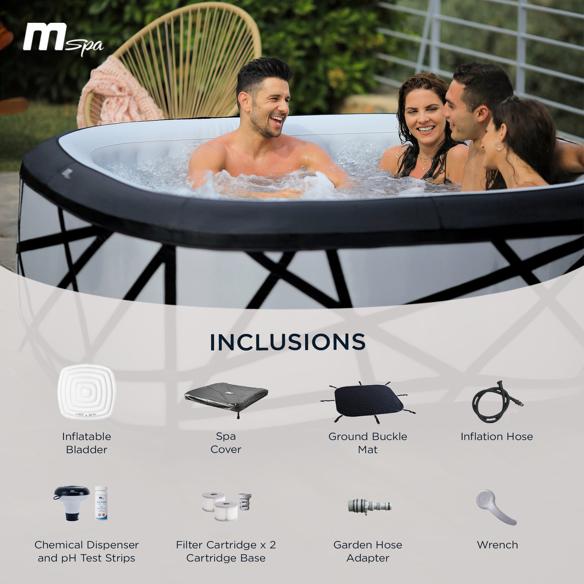 MSpa Soho Square Inflatable Bubble Massage Spa for 4-6 Person, Energy-Saving - VMInnovations