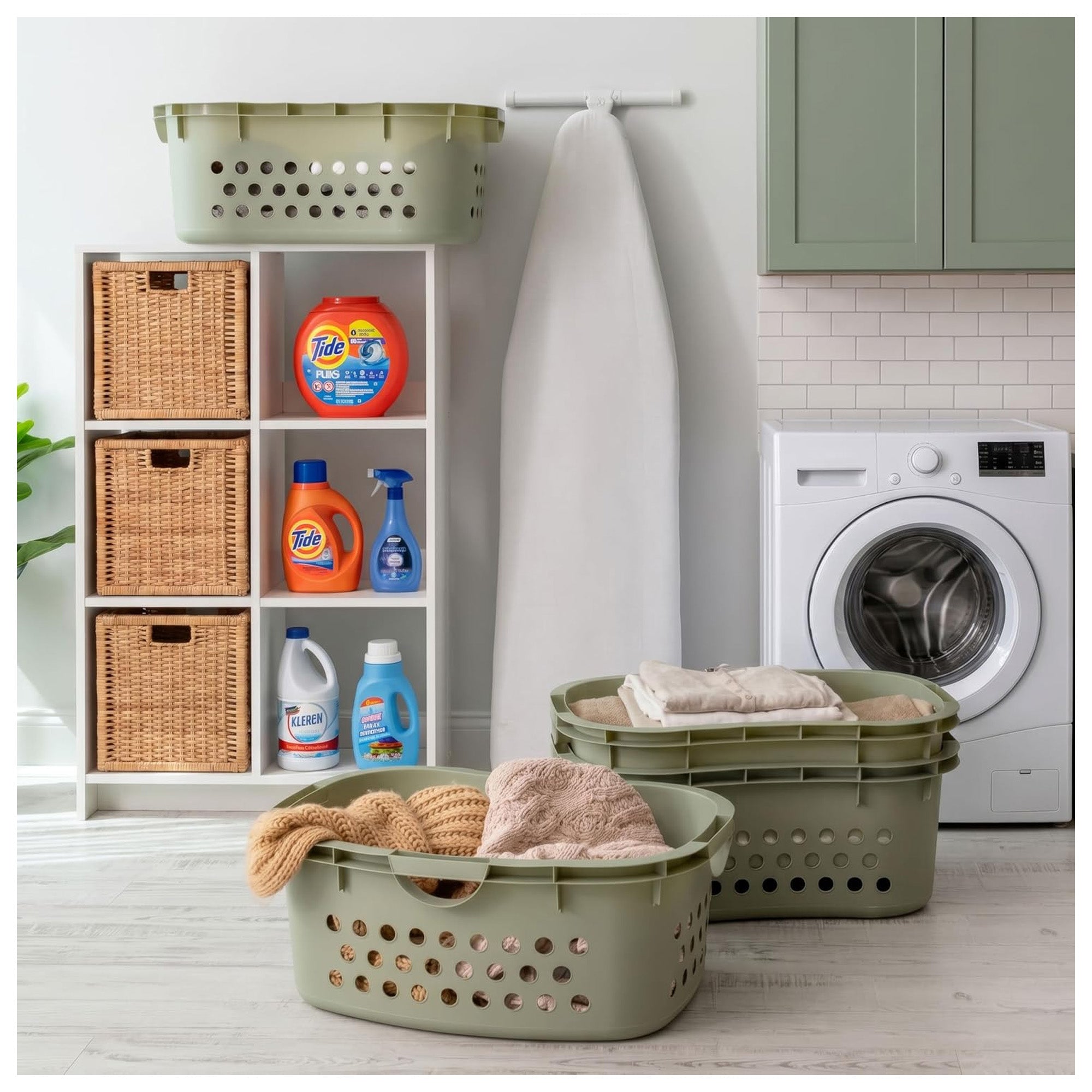 IRIS 4 Pack Comfort Carry Lightweight Laundry Basket w/ Ergonomic Curves, Green (Open Box)