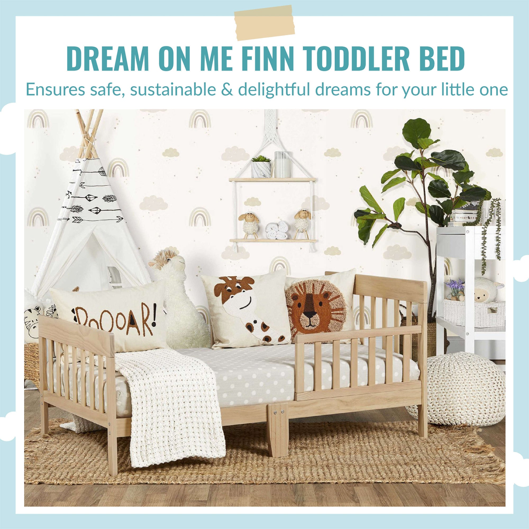 Dream on Me Finn Toddler Bed, Rustic Pinewood Frame, Vintage White Oak