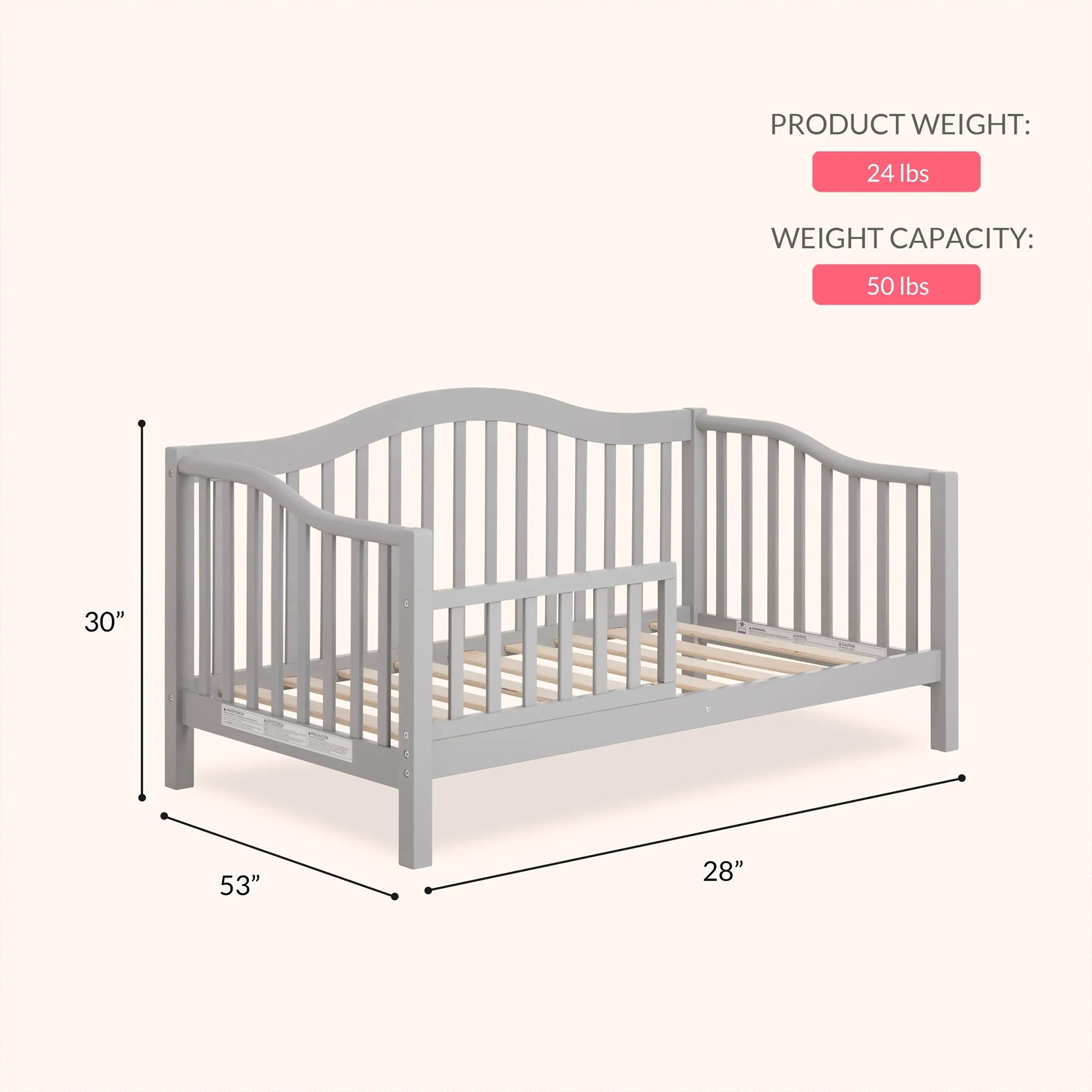 Dream on Me Austin Toddler Day Bed, Low-Profile Pinewood Frame, Pebble Grey