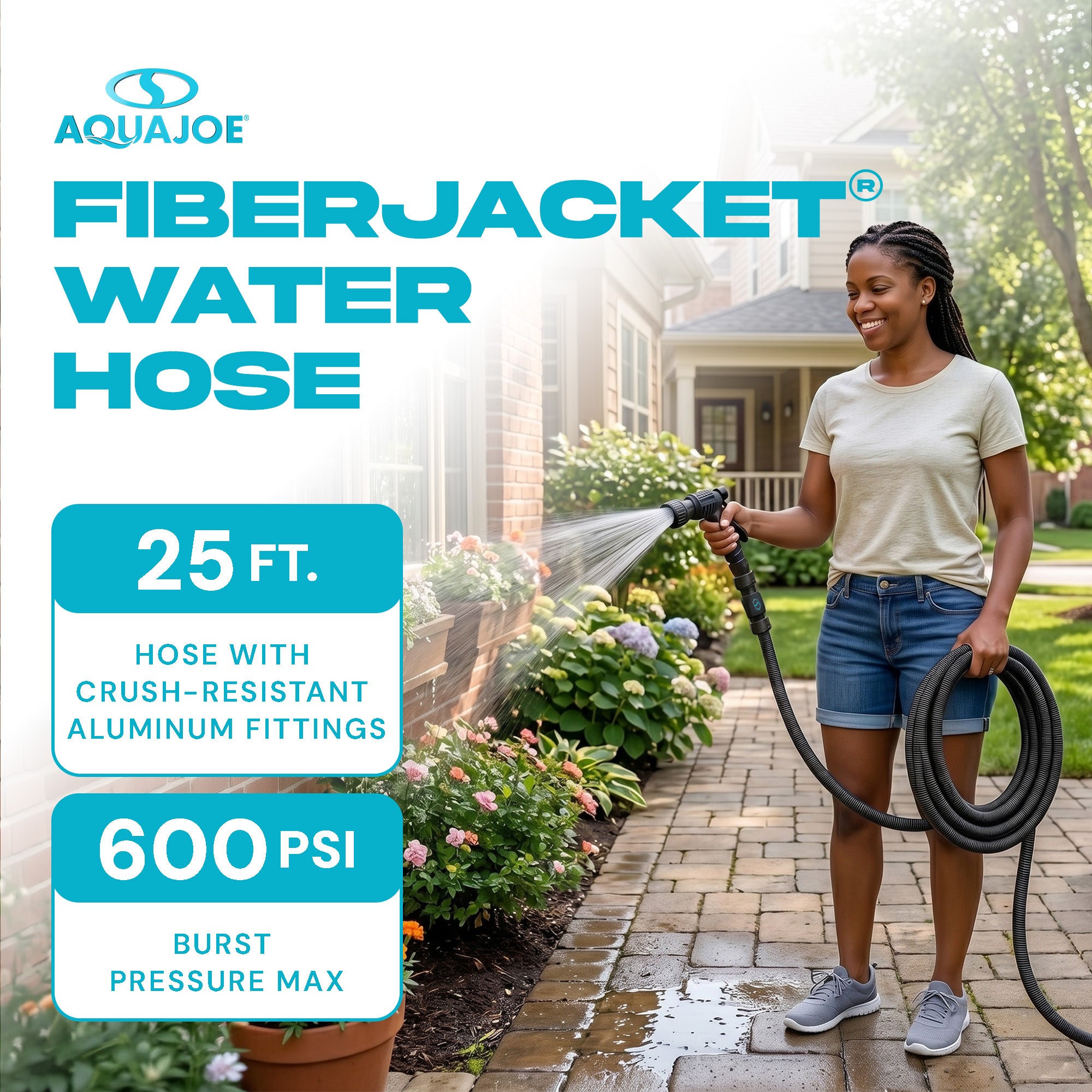 Aqua Joe FiberJacket Garden Hose, Kink-Resistant, 25' x 5/8" Diameter