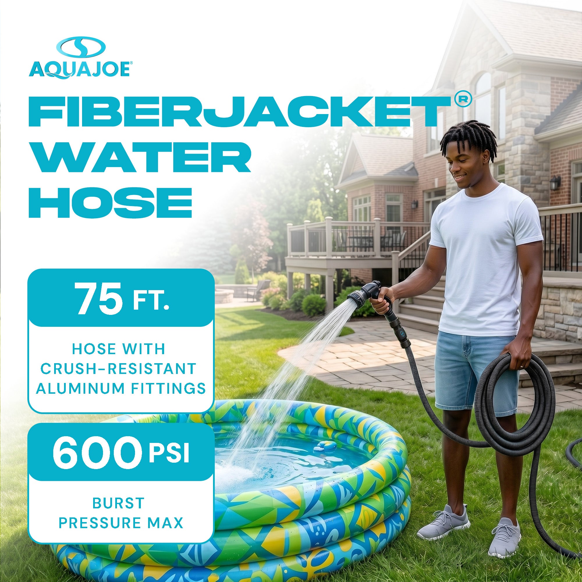 Aqua Joe FiberJacket Garden Hose, Kink-Resistant, 75' x 5/8" Diameter