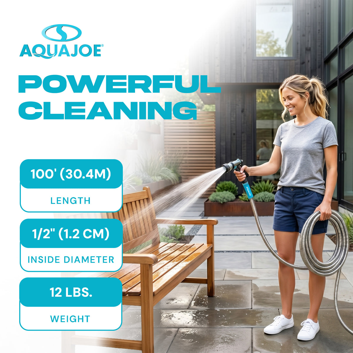 Aqua Joe 100 Ft Heavy Duty Stainless Steel Garden Hose, 1/2" Diameter, AJSGH100 - VMInnovations