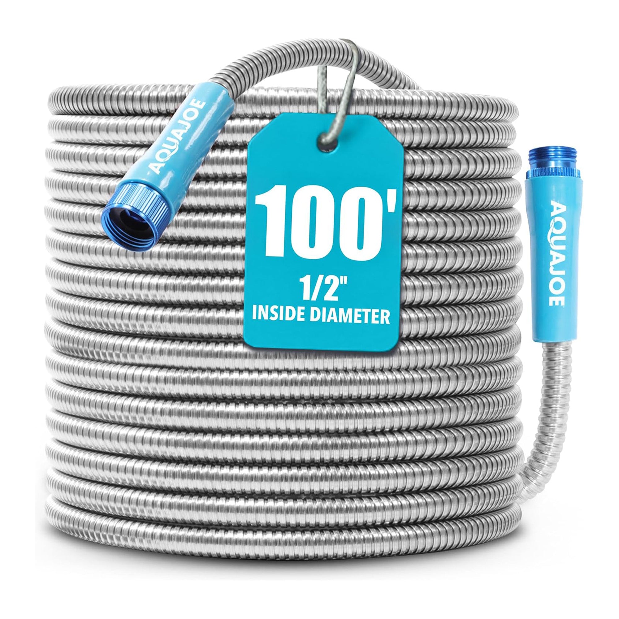 Aqua Joe 100 Ft Heavy Duty Stainless Steel Garden Hose, 1/2" Diameter (Open Box)