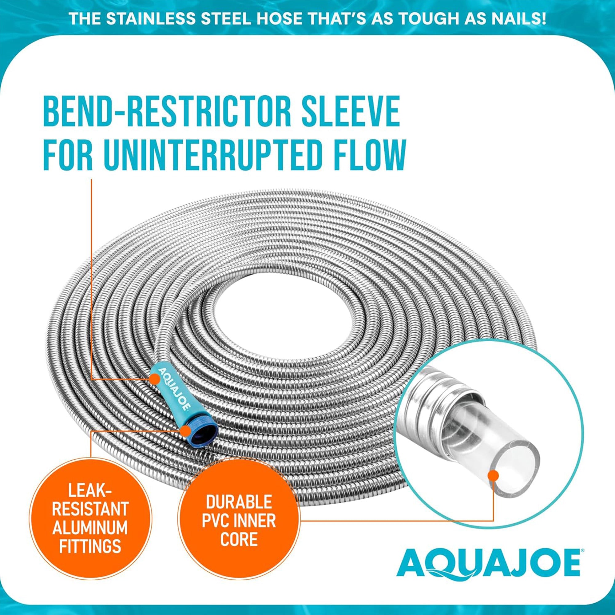 Aqua Joe 75 Ft Heavy Duty Stainless Steel Garden Hose, 1/2" Diameter, AJSGH75 - VMInnovations
