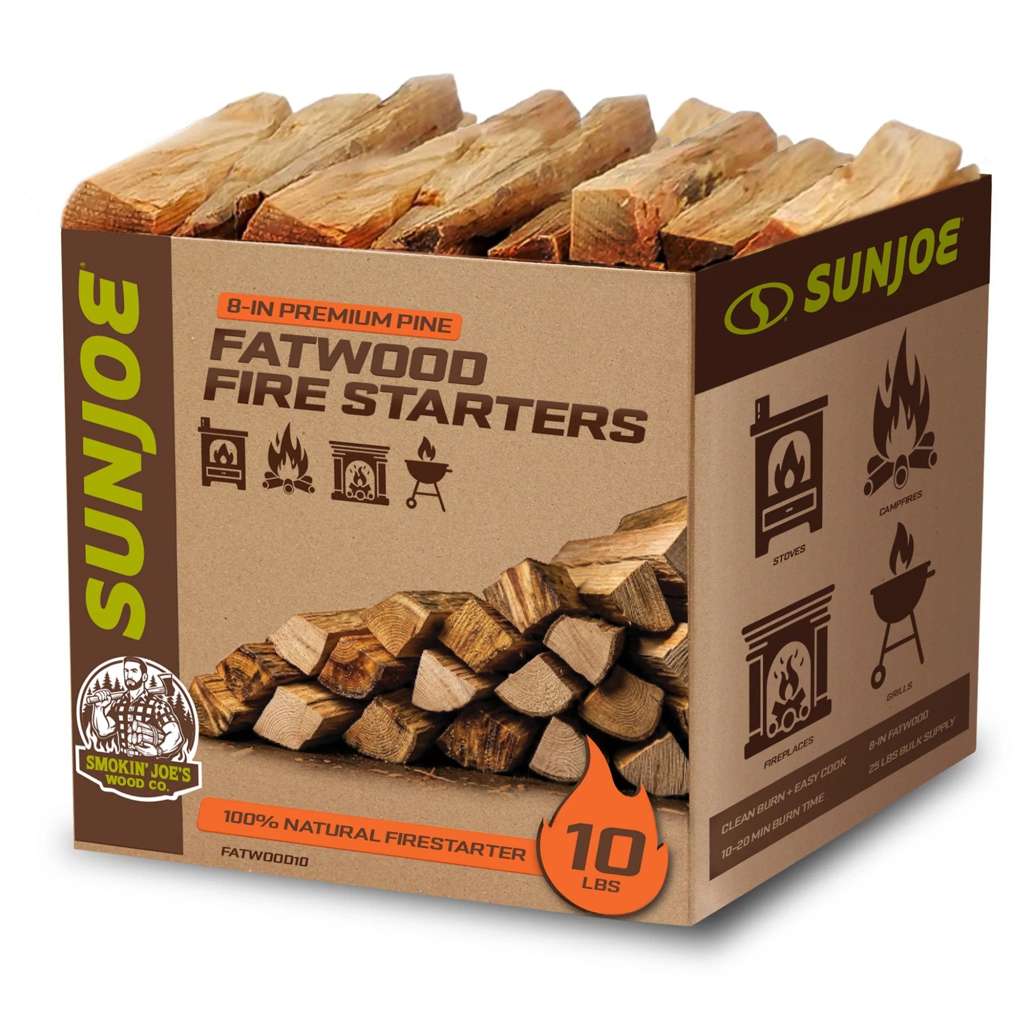 Sun Joe 10 Lb Fatwood Fire Starter Sticks for Fireplace, & Pits Use