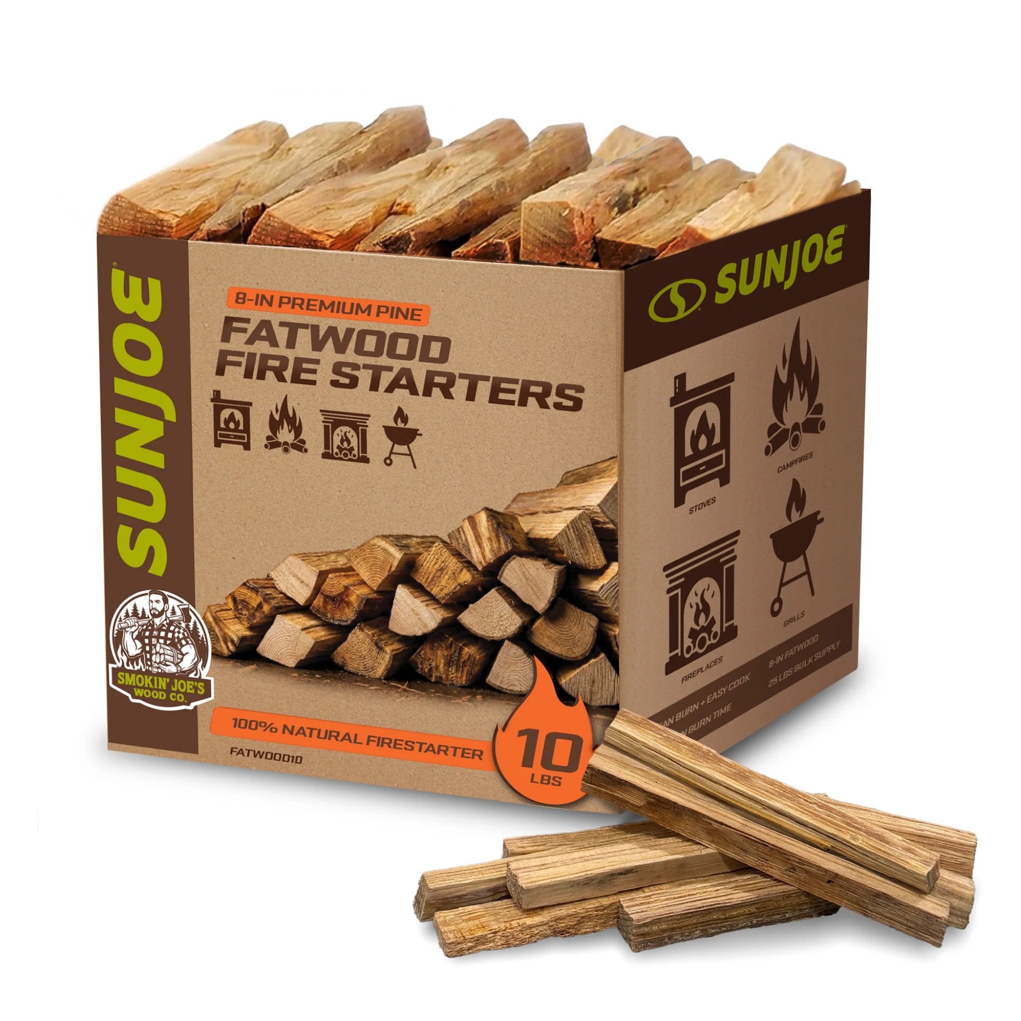 Sun Joe 10 Lb Fatwood Fire Starter Sticks for Fireplace, & Pits Use