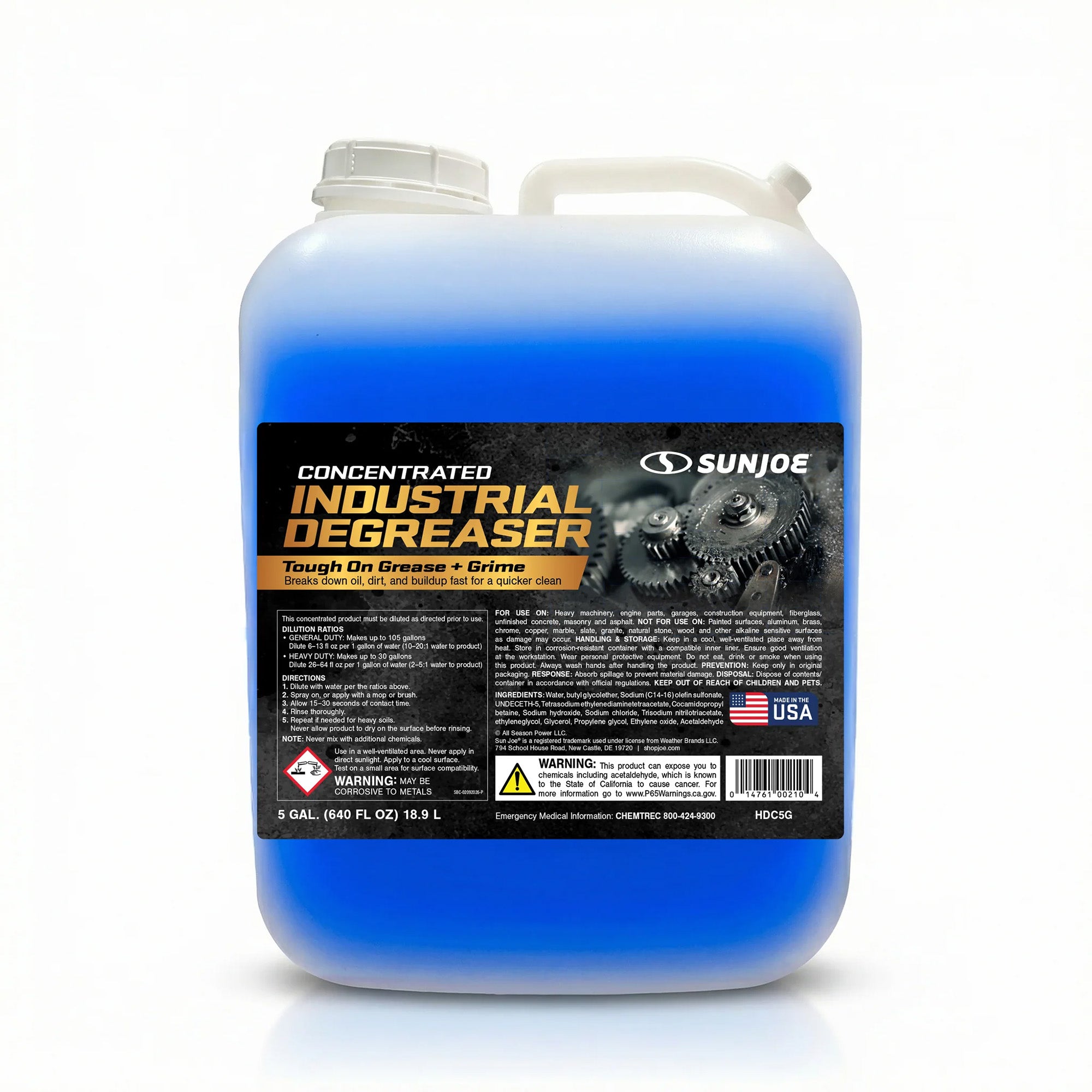 Sun Joe Concentrated Industrial Degreaser for Engines, Heavy-Duty, 5 Gal, HDC5G