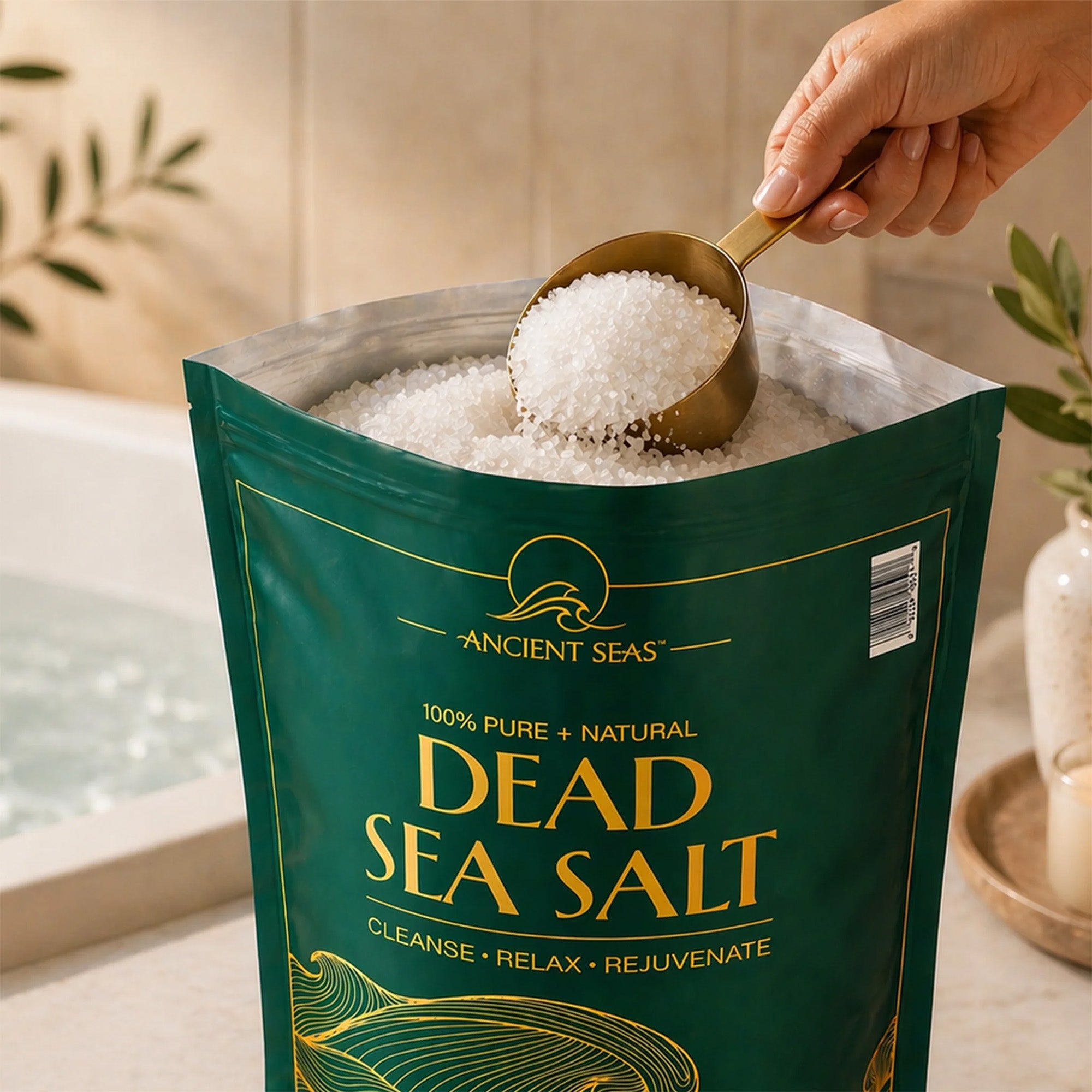 Ancient Seas Dead Sea Salt, Fast-Dissolving for Bath Soaks & Spa Use, 25 Lb Bag - VMInnovations