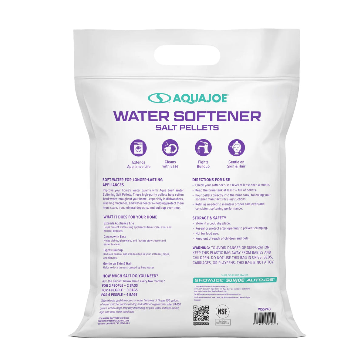 Aqua Joe Water Softener Salt Pellets with Iron Guard, 5-in-1 Benefits, 40 Lb Bag