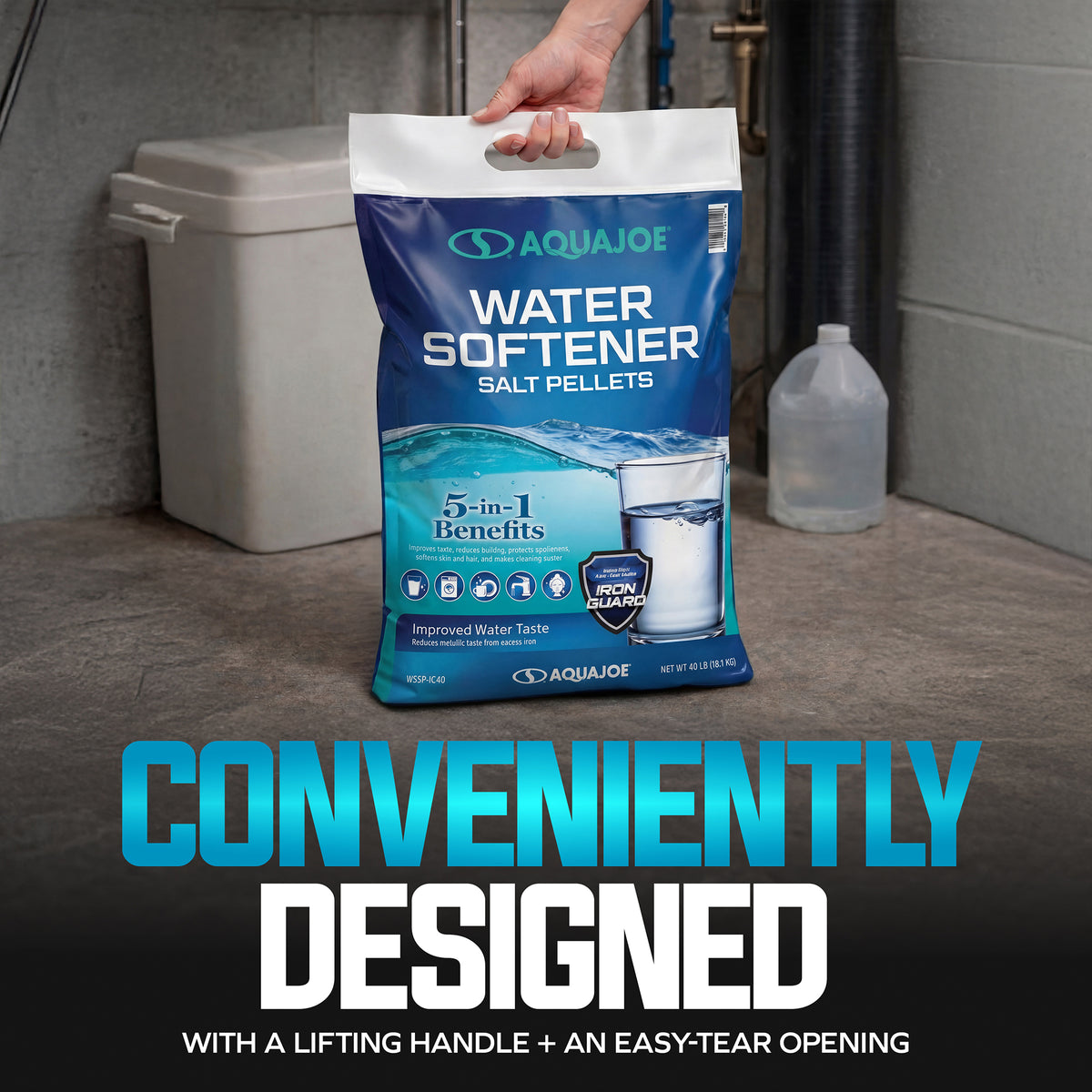 Aqua Joe Water Softener Salt Pellets, High-Purity, 4-in-1 Formula, 40 Lb Bag