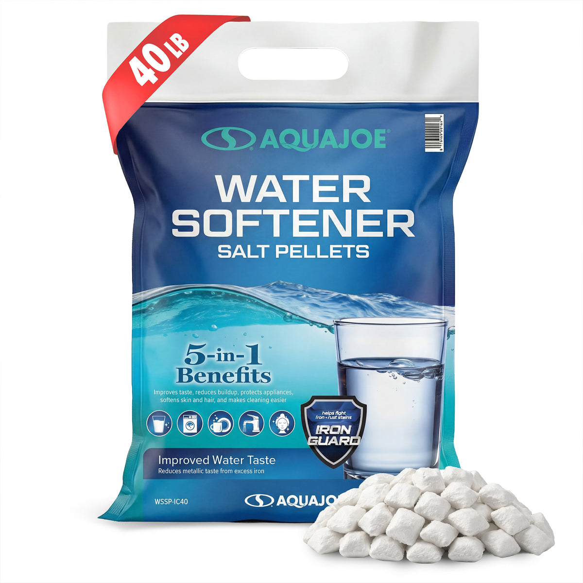 Aqua Joe Water Softener Salt Pellets, High-Purity, 4-in-1 Formula, 40 Lb Bag