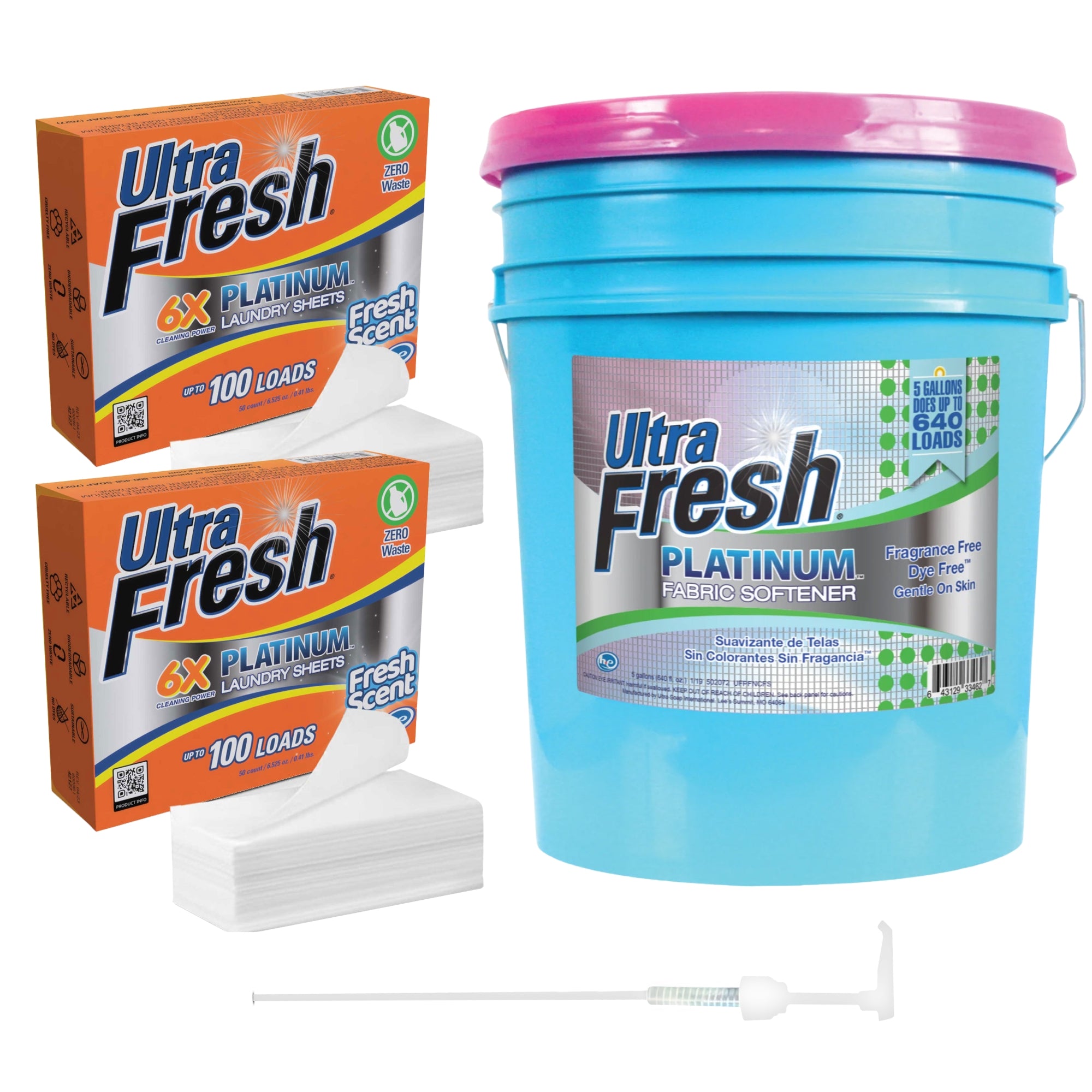 Ultra Fresh Platinum Fabric Softener and 2 Pack 6X Laundry Detergent Sheets