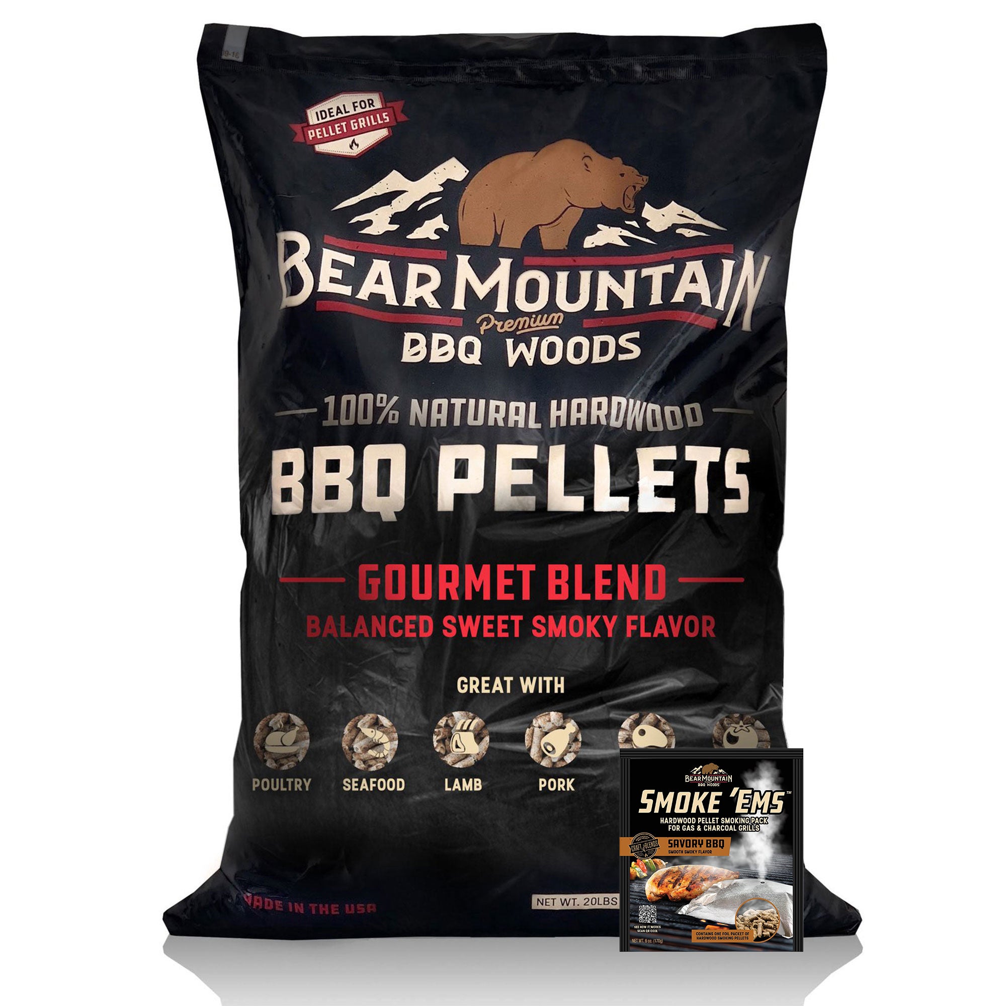 Bear Mountain BBQ Natural Gourmet Blend Smoker Pellets w/ Savory BBQ Smoke 'Ems