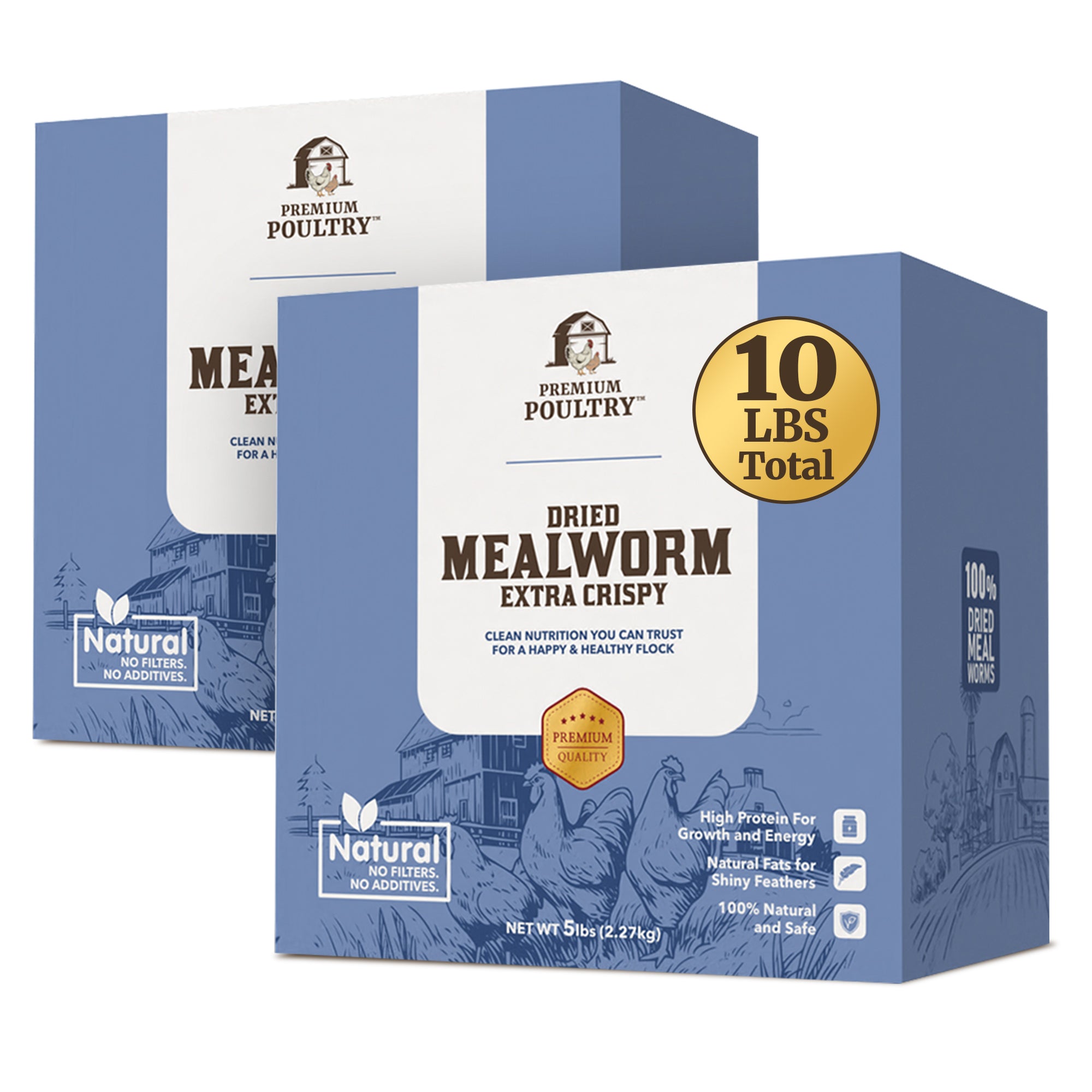 Premium Poultry 10 Pound Dried Mealworms Natural High Protein Chicken Feed Treat
