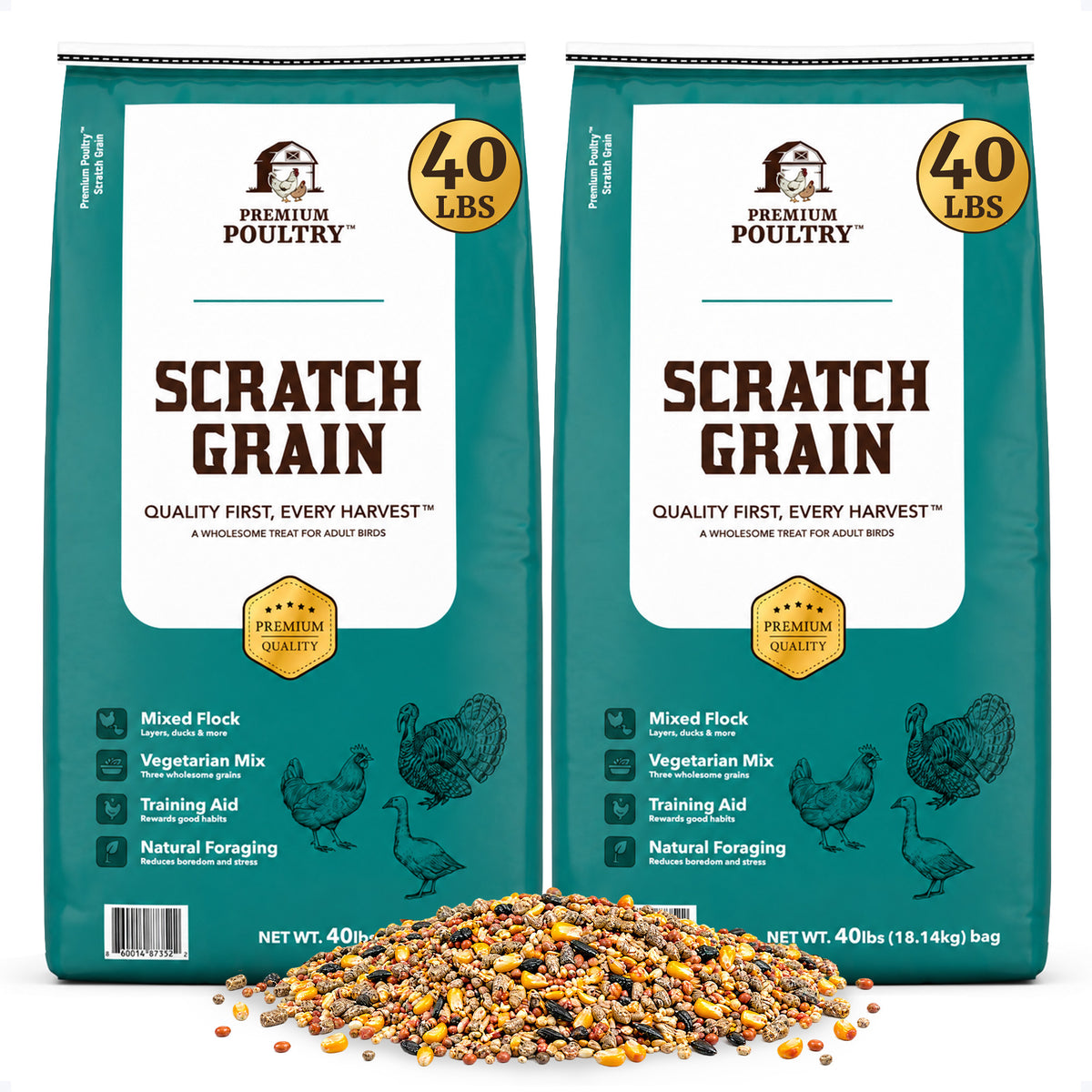 Premium Poultry Scratch Grain for Adult Chickens, Ducks, and Turkeys, 80 Pounds - VMInnovations