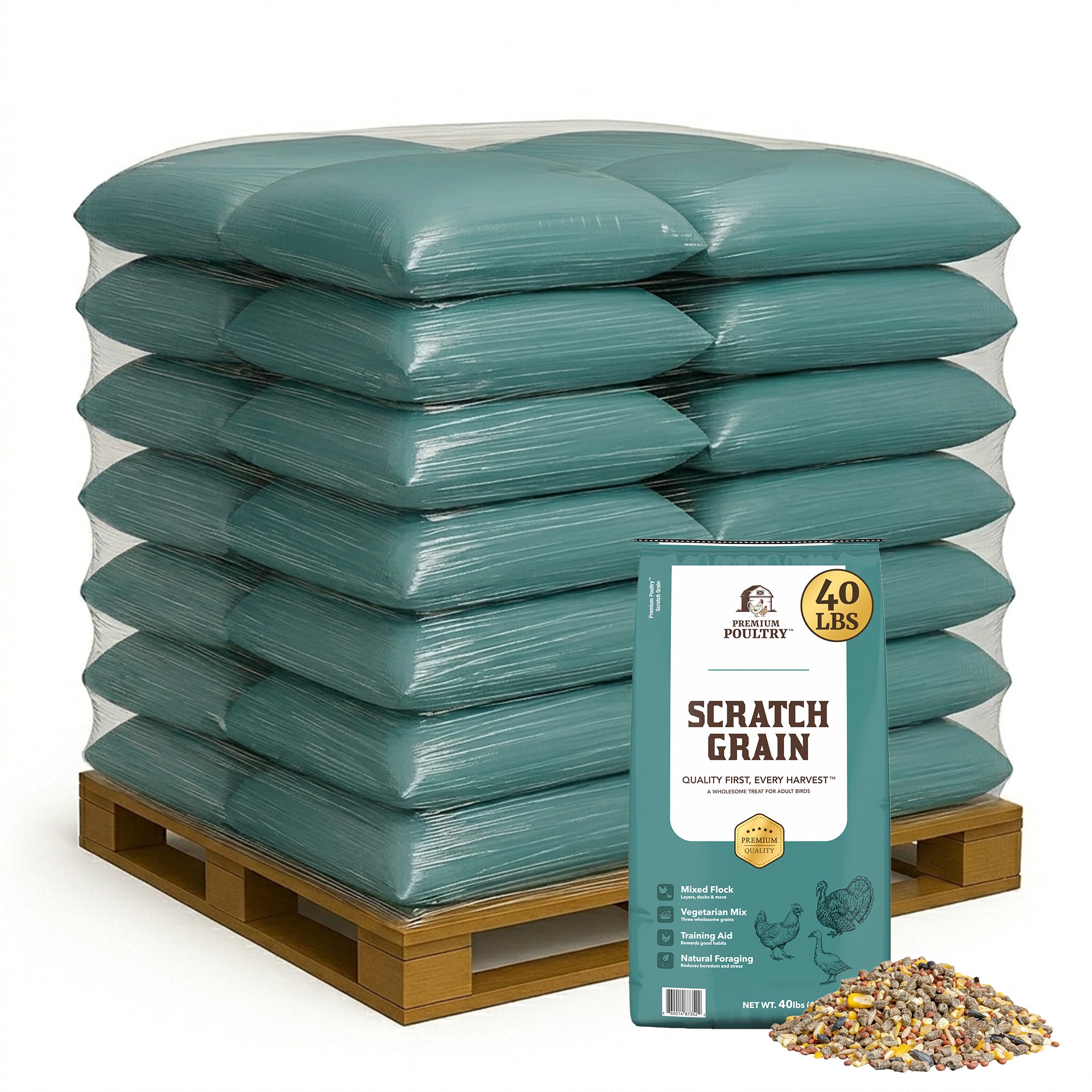 Premium Poultry Scratch Grain for Adult Chickens, Ducks, and Turkeys, 2000 lbs