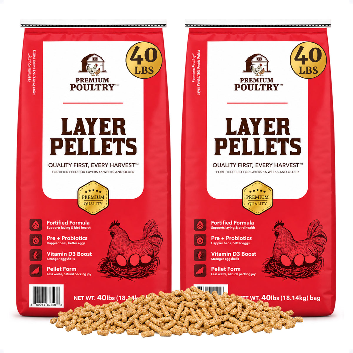 Premium Poultry Layer Pellets for Laying Hens, 16% Protein Blend Feed, 80 lb