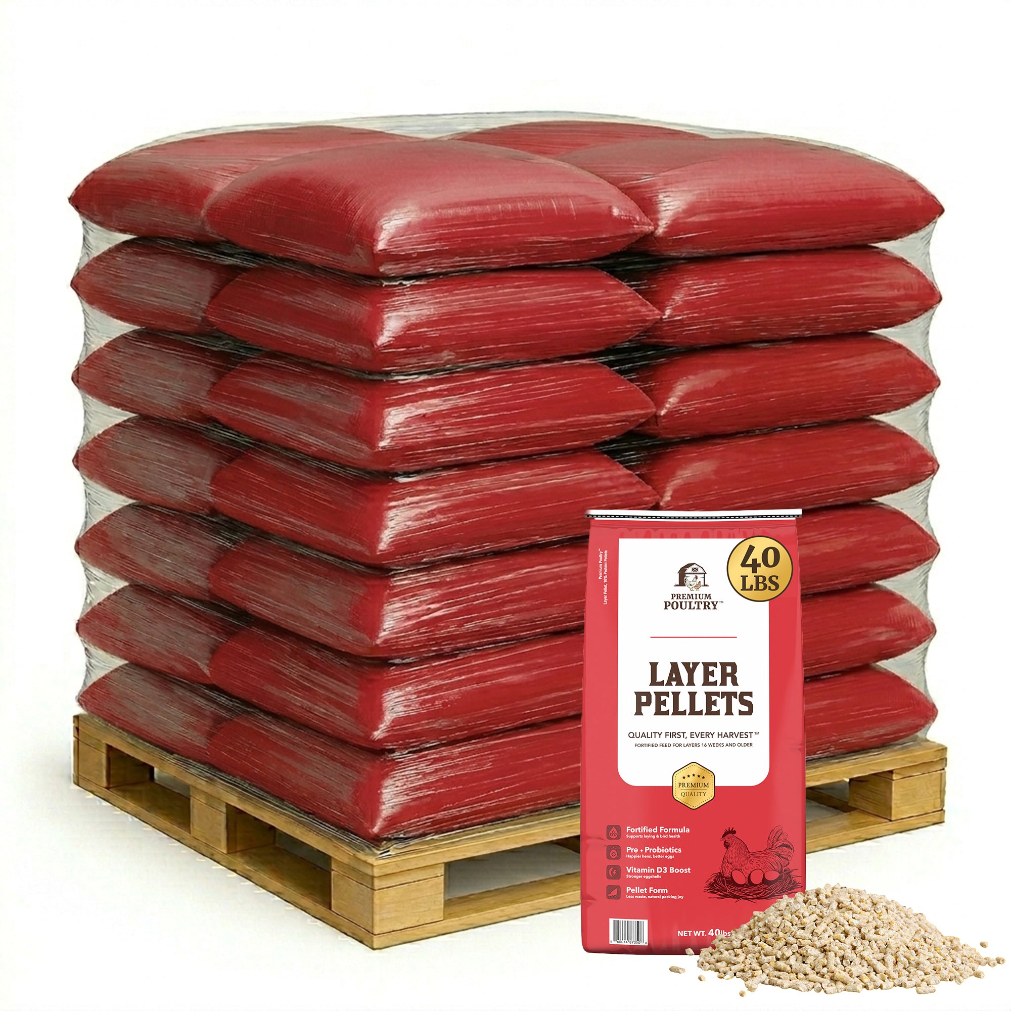 Premium Poultry Layer Pellets for Laying Hens, 16% Protein Blend Feed, 2000 lb