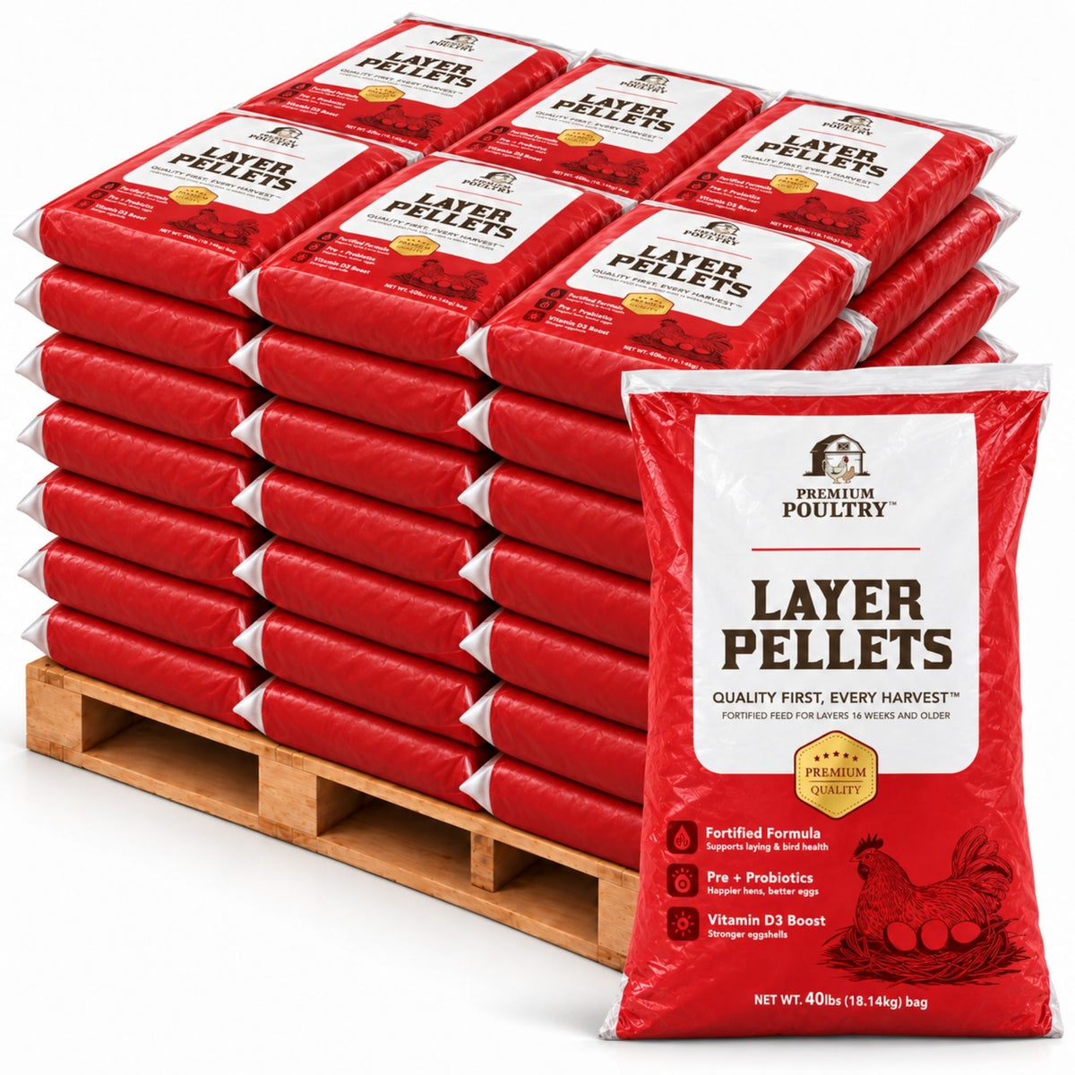 Premium Poultry Layer Pellets for Laying Hens, 16% Protein Blend Feed, 2000 lb - VMInnovations