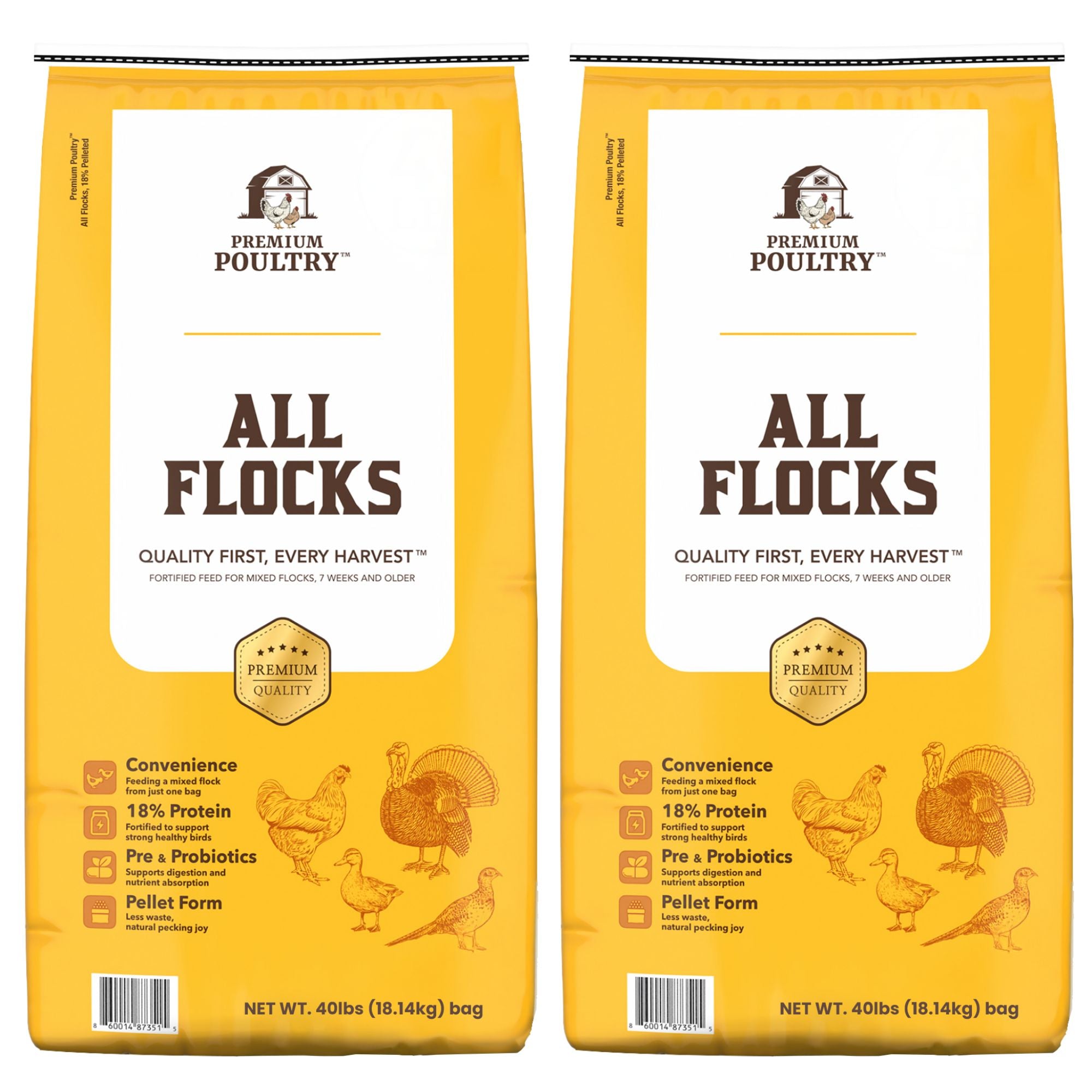 Premium Poultry All Flocks Feed Pellets, Protein for Mixed Flocks, 40 lb, 2 Pack