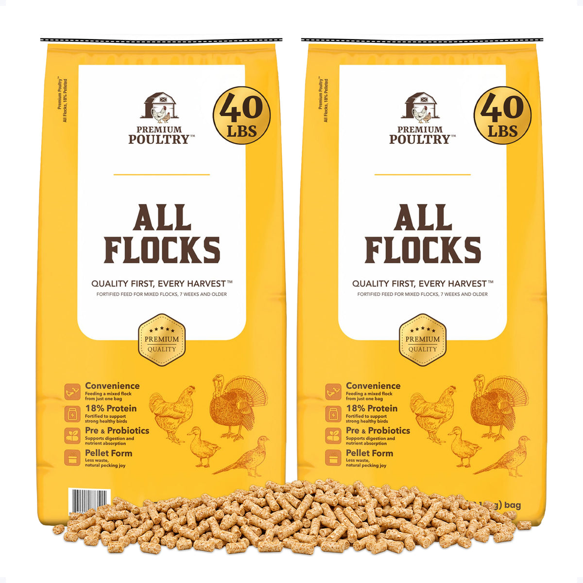 Premium Poultry All Flocks Feed Pellets, Protein for Mixed Flocks, 40 lb, 2 Pack