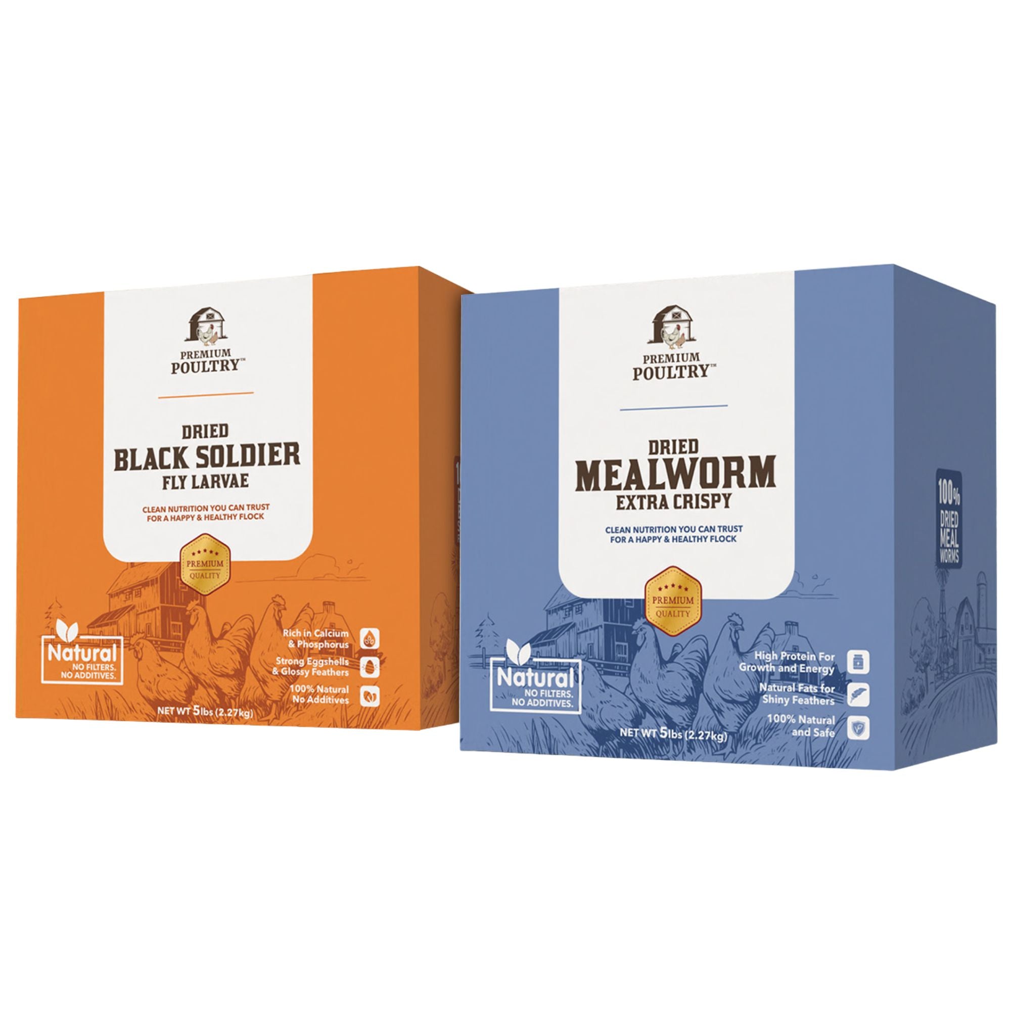 Premium Poultry 5 lb Mealworms and 5 lb Black Soldier Fly Dried Chicken Feed